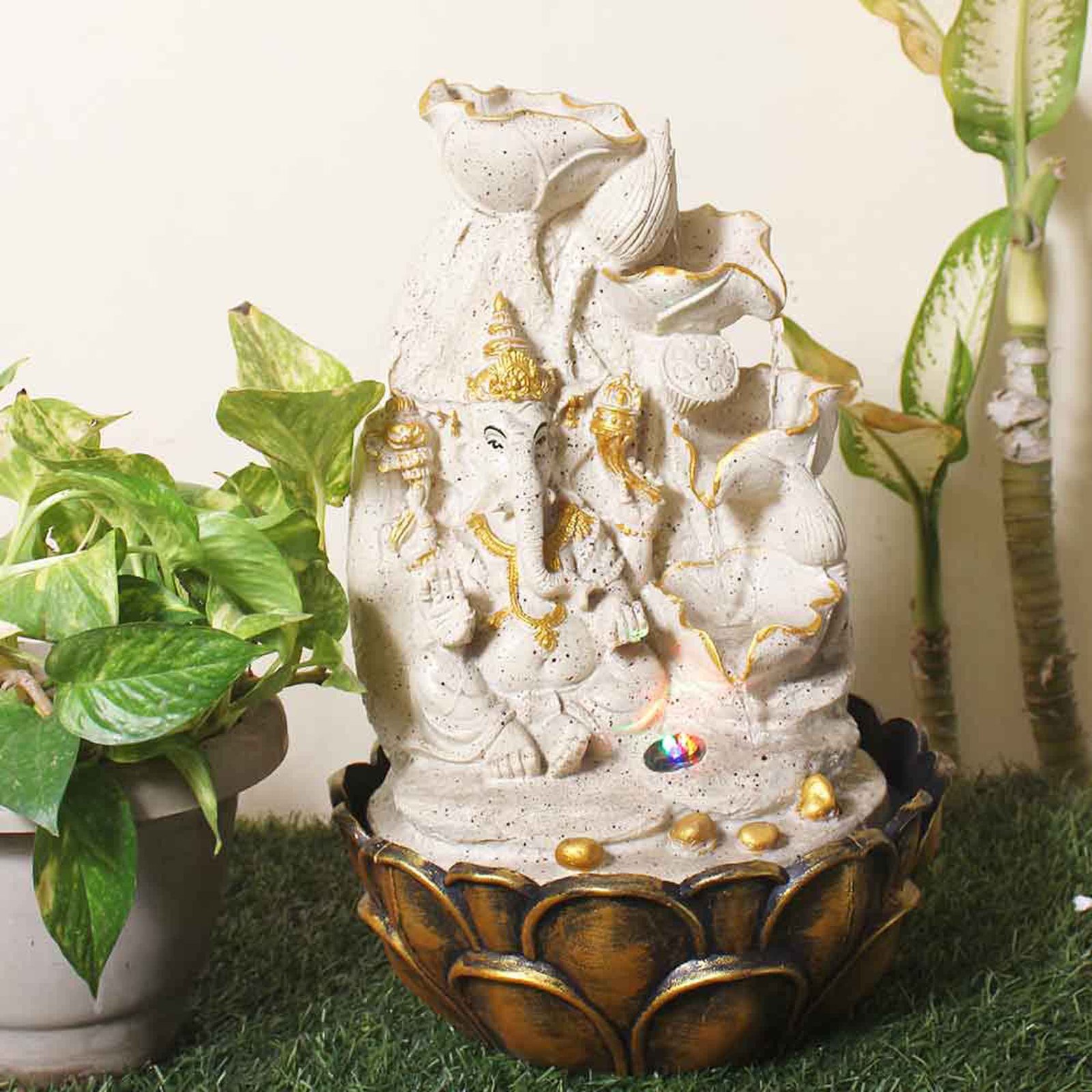 Diya Ganesh water fountain With Led Light - sandstone Finish 42 cm G57GX0205IGDMX