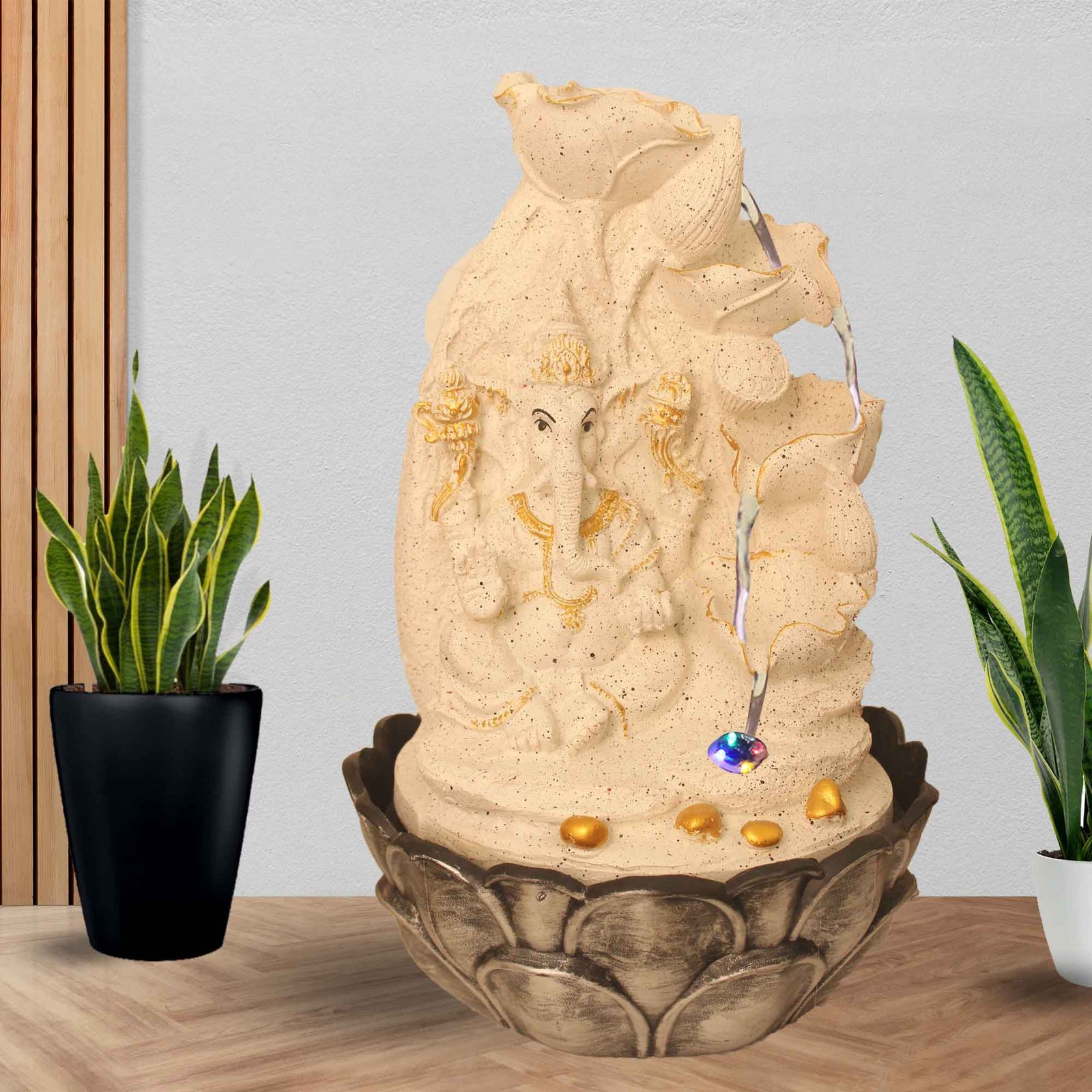 Diya Ganesh unique tabletop fountain With Led Light - sandstone Finish 42 cm G57GX0205WGDMX
