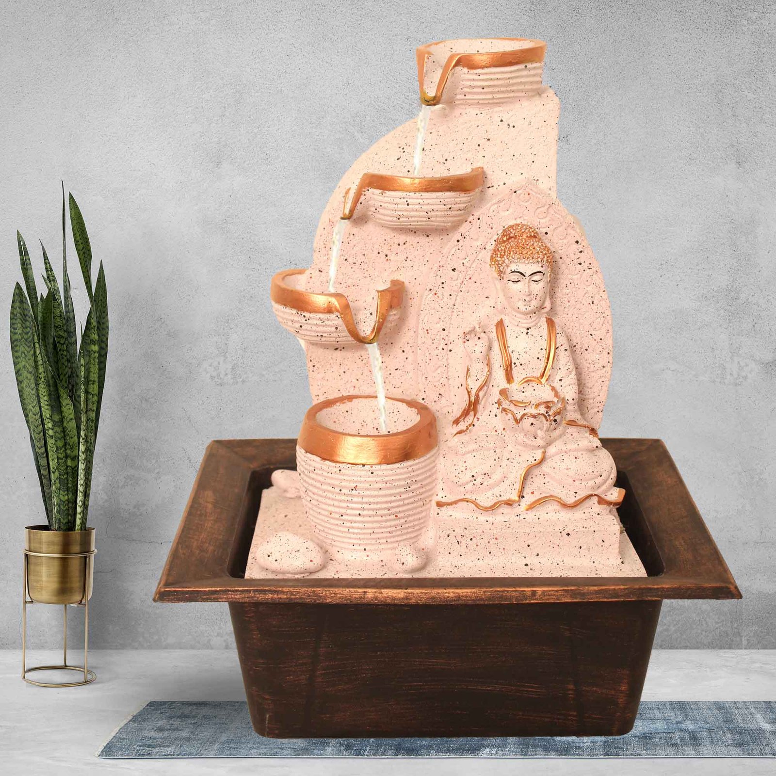 Handicraft Buddha water fountain for garden small size With Led Light - sandstone Finish 38 cm G57GX0206PCDMX