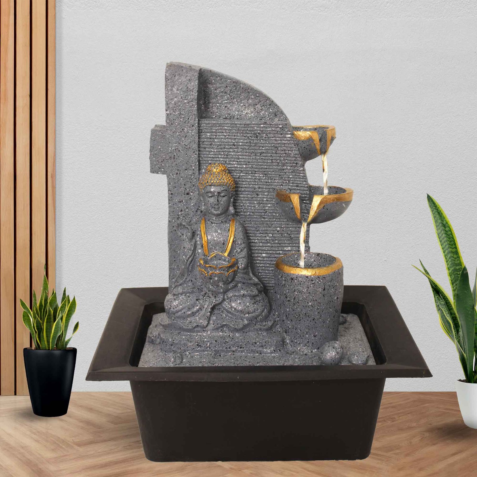 Diya Buddha waterfall showpiece for home With Led Light - sandstone Finish 38 cm G57GX0207FGDMX