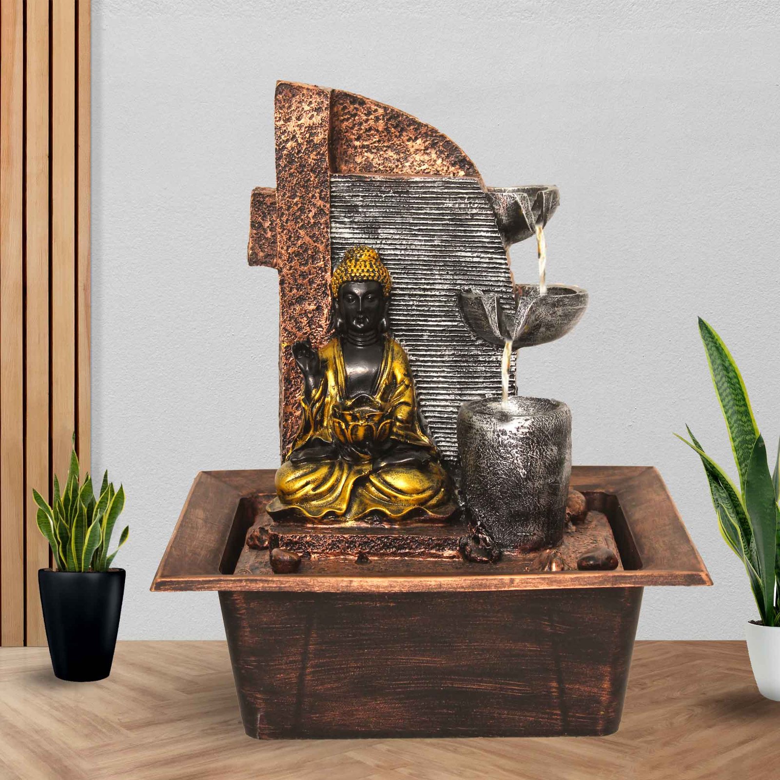 Diya Buddha artificial fountain With Led Light - Metalic Antique Finish 38 cm G57GX0207MGAMX