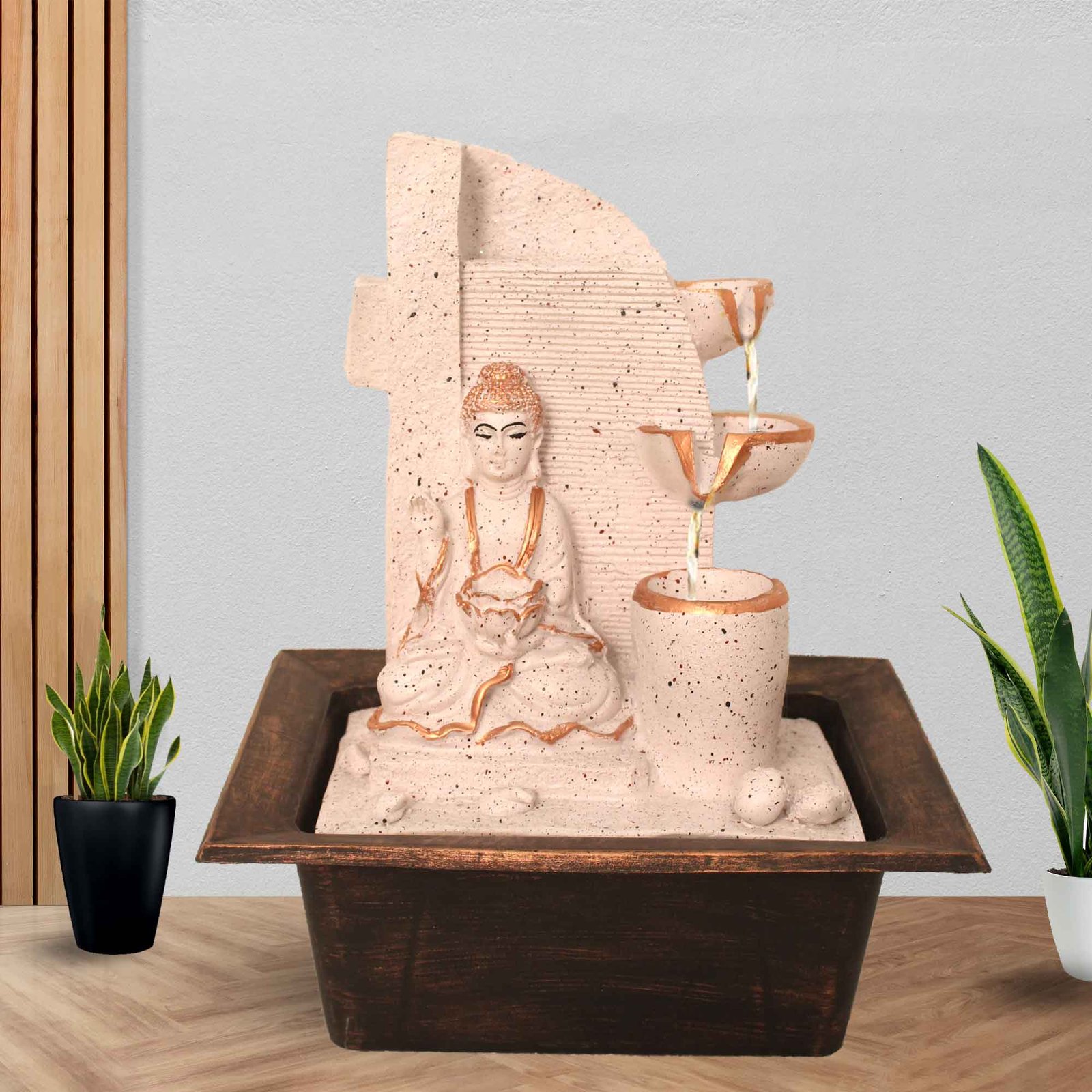 Diya Buddha waterfall indoor fountain With Led Light - sandstone Finish 38 cm G57GX0207PCDMX