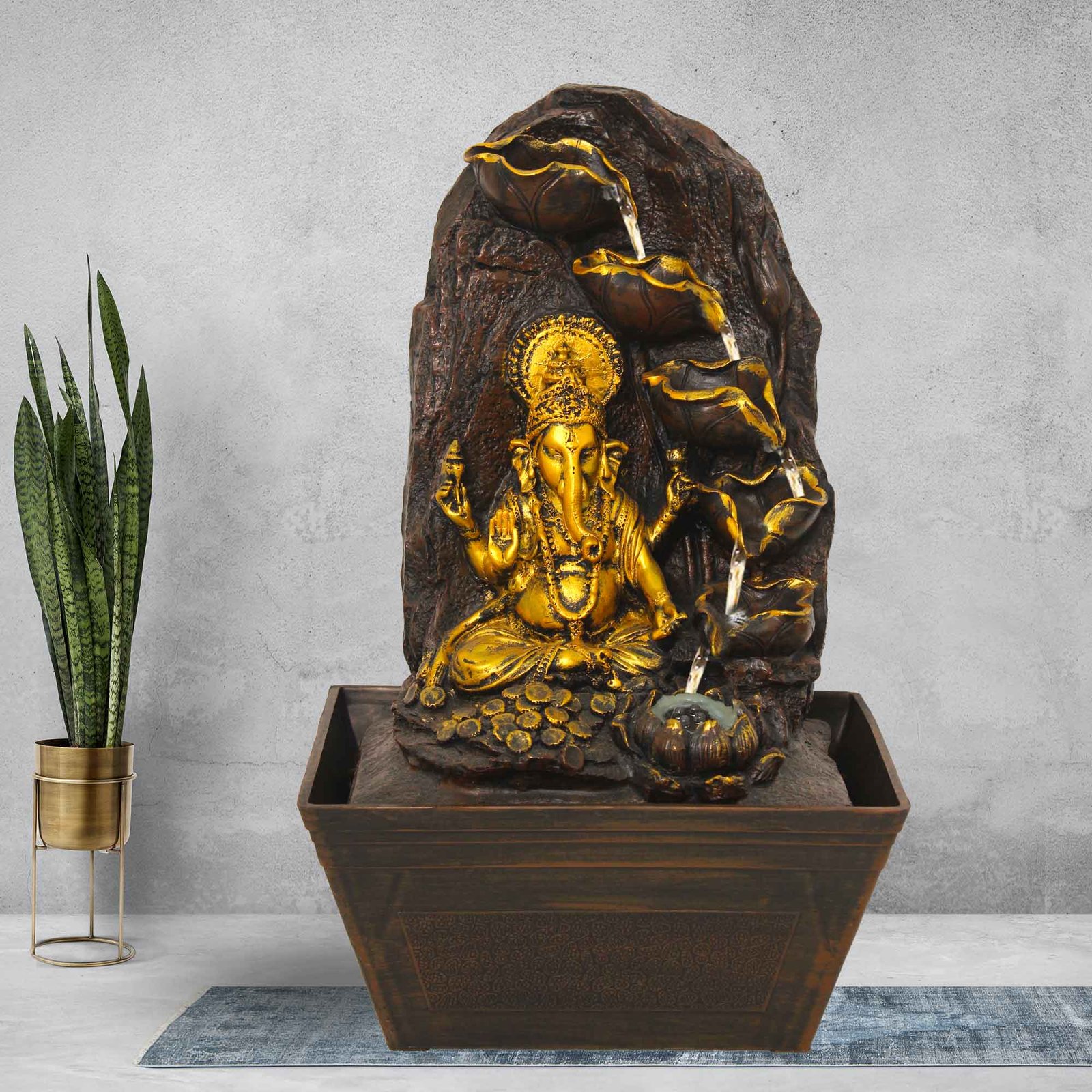 Lord Ganesh calming water fountain With Led Light - Metalic Antique Finish 42 cm G57GX0208AGAMX