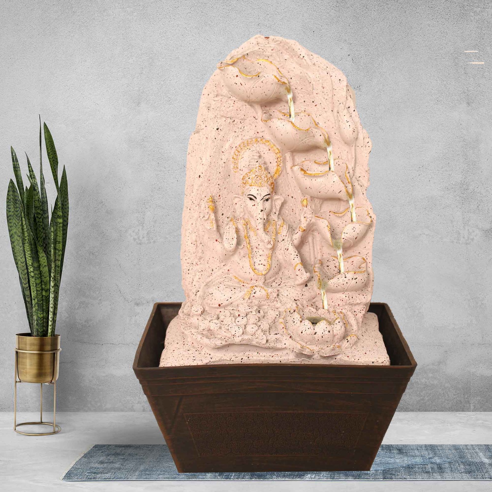 Lord Ganesh balcony water fountain With Led Light - sandstone Finish 42 cm G57GX0208PCDMX