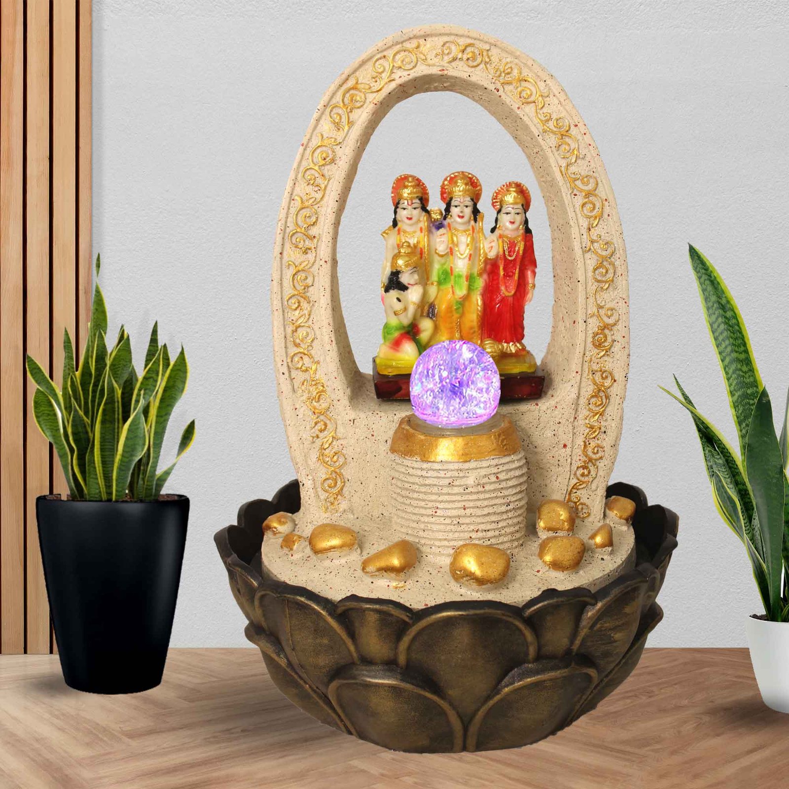Ram Pariwar calming water fountain With Led Light & Crystal Ball - sandstone Finish 41 cm G57GX0209IGDMX-67X0039M