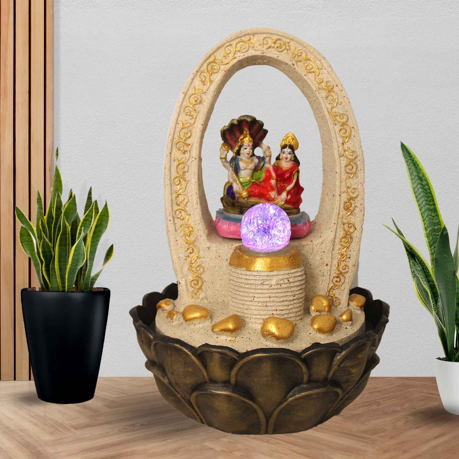 Lord Vishnu Laxmi decorative water fountain With Led Light & Crystal Ball - sandstone Finish 41 cm G57GX0209IGDMX-67X0040M