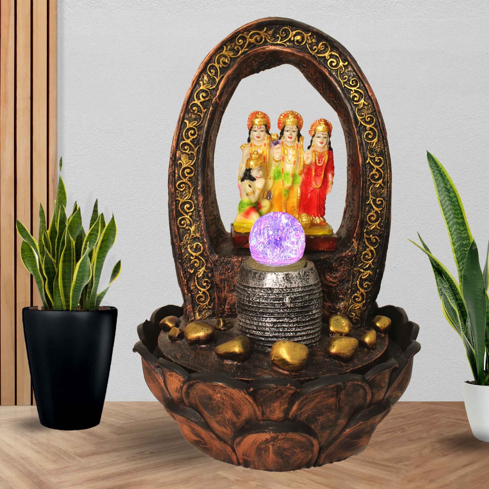 Ram Pariwar corner waterfall home dcor Fountain With Led Light & Crystal Ball - Metalic Antique Finish 41 cm G57GX0209MGAMX-67X0039M