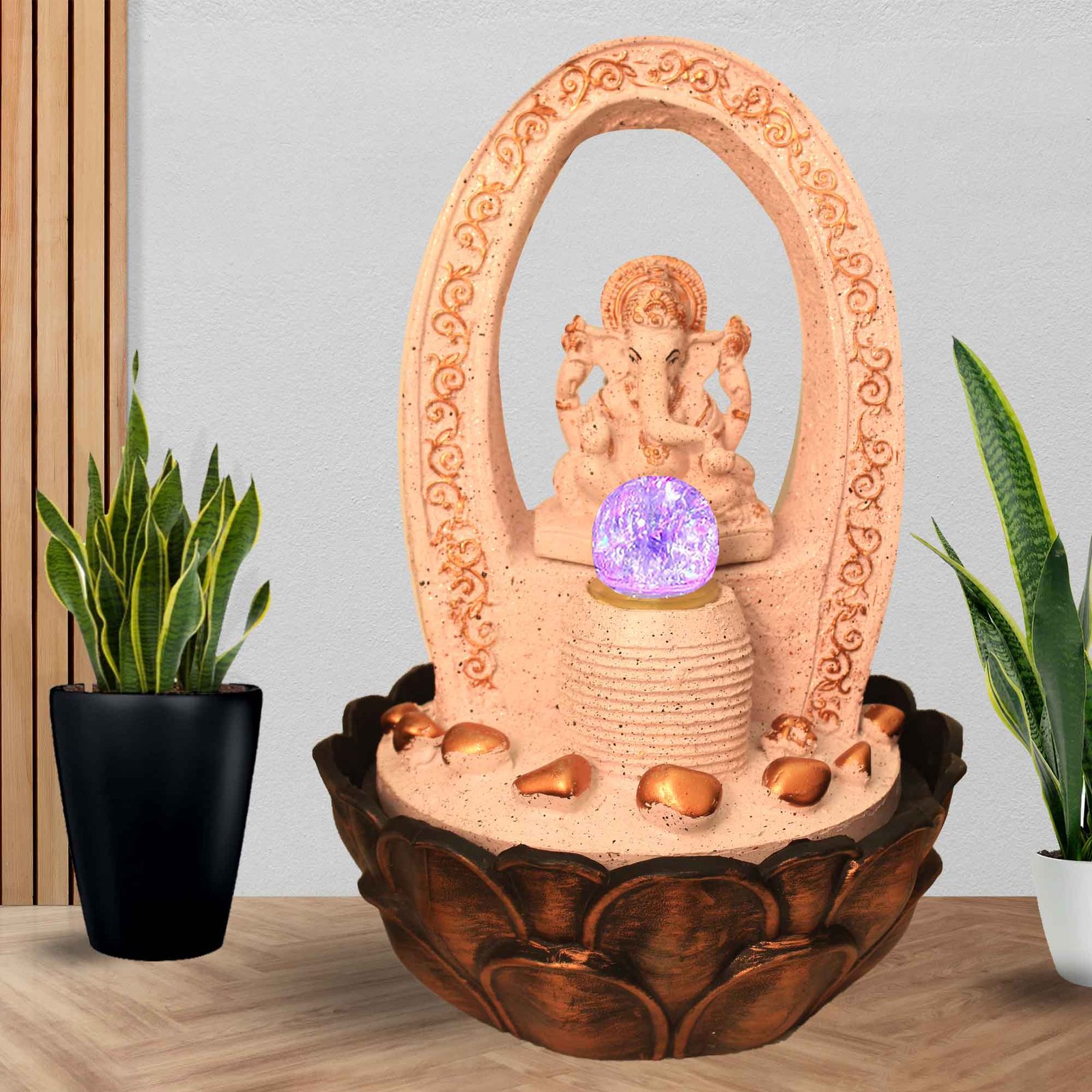 Polyresin Ganesha water fountain indoor feng shui With Led Light & Crystal Ball - sandstone Finish 41 cm G57GX0209PCDMX-641