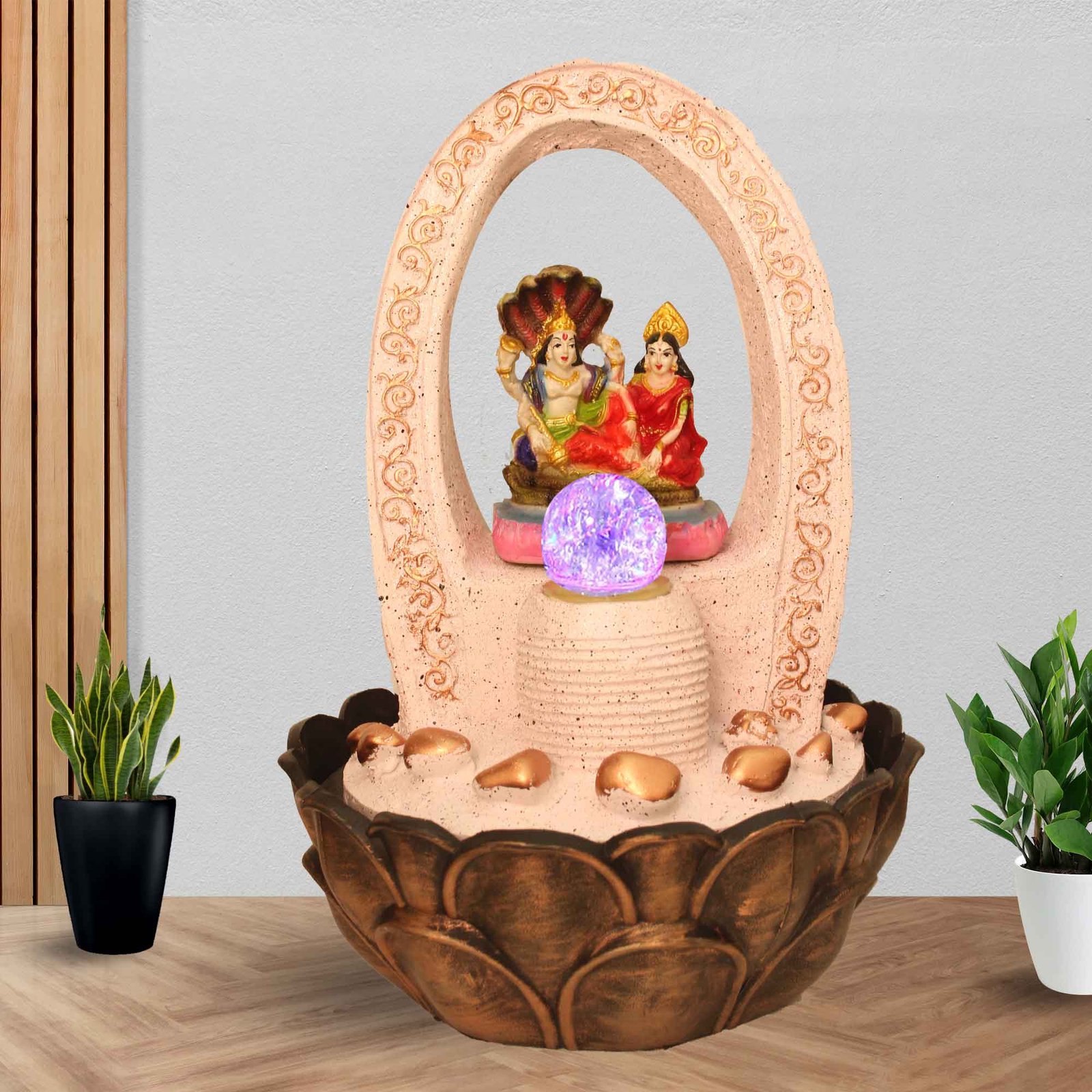 Lord Vishnu Laxmi decorative fountain indoor Waterfall With Led Light & Crystal Ball - sandstone Finish 41 cm G57GX0209PCDMX-67X0040M
