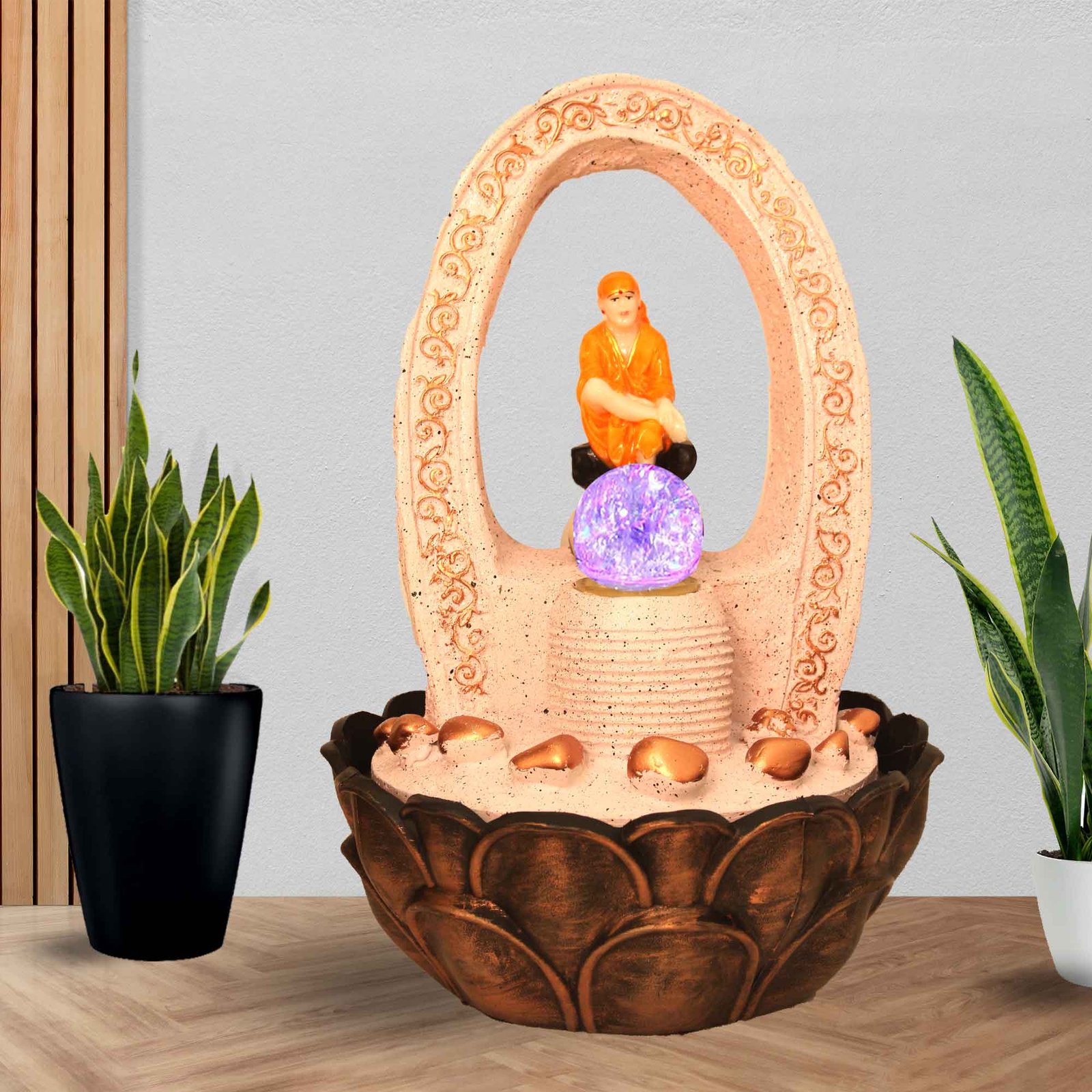 Handicraft Sai Baba fountain for living room With Led Light & Crystal Ball - sandstone Finish 41 cm G57GX0209PCDMX-71X0287O
