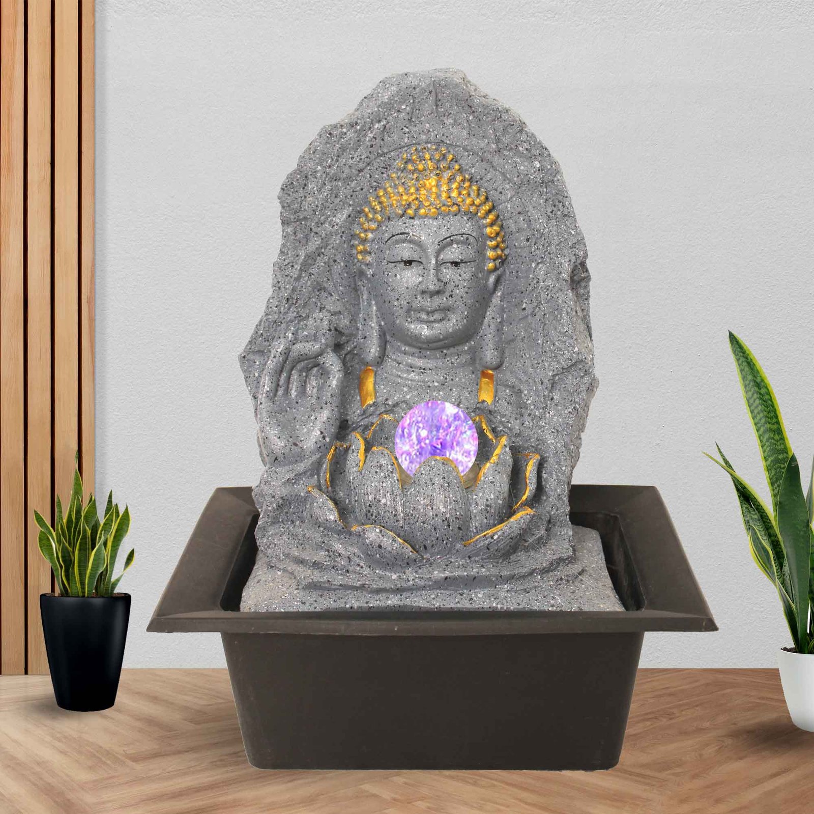 Buddha Face decorative fountain indoor With Led Light & Crystal Ball - sandstone Finish 41 cm G57GX0215FGDMX
