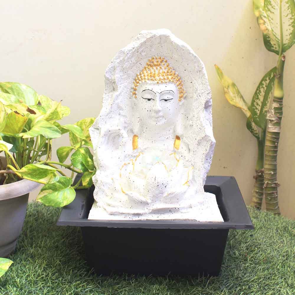 Buddha Face corner water fountain for home decor With Led Light & Crystal Ball - sandstone Finish 41 cm G57GX0215WGDMX