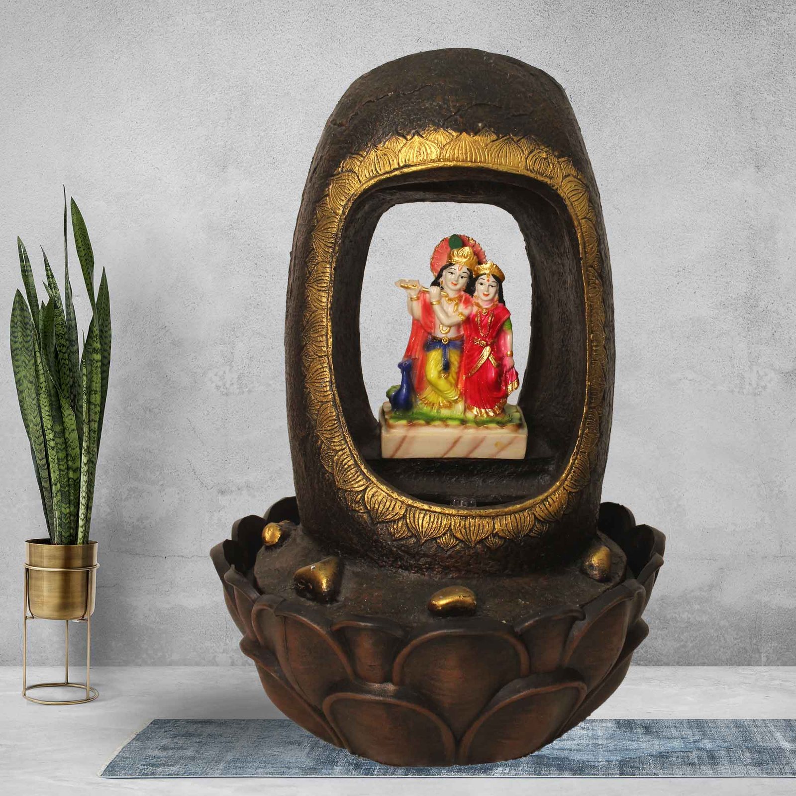 Radha Krishna Shower small fountain With Led Light - Metalic Antique Finish 42 cm G57GX0217AGAMX-67X0041M
