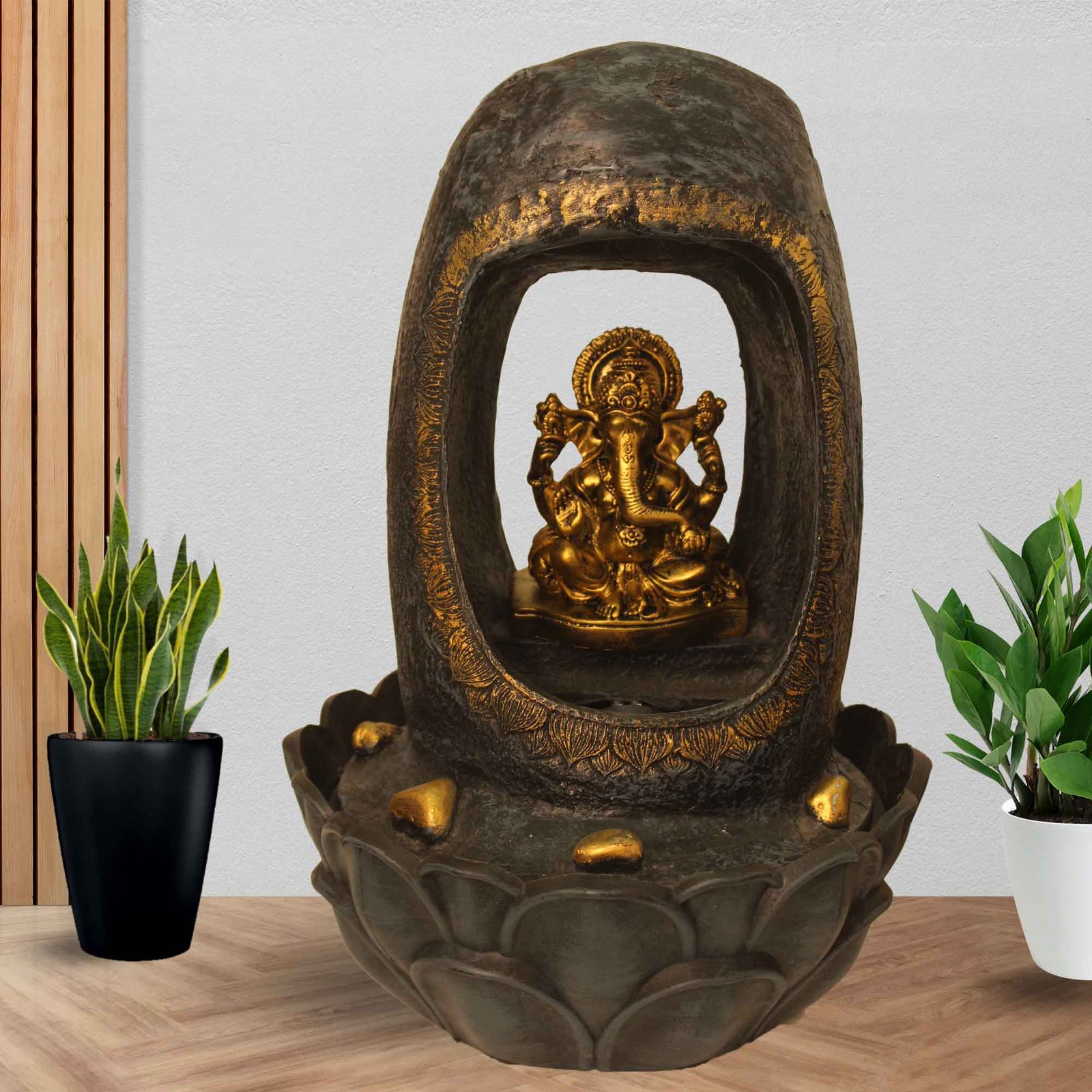 jharna Ganesh indoor tabletop water fountain With Led Light - Metalic Antique Finish 42 cm G57GX0217FGAMX-641