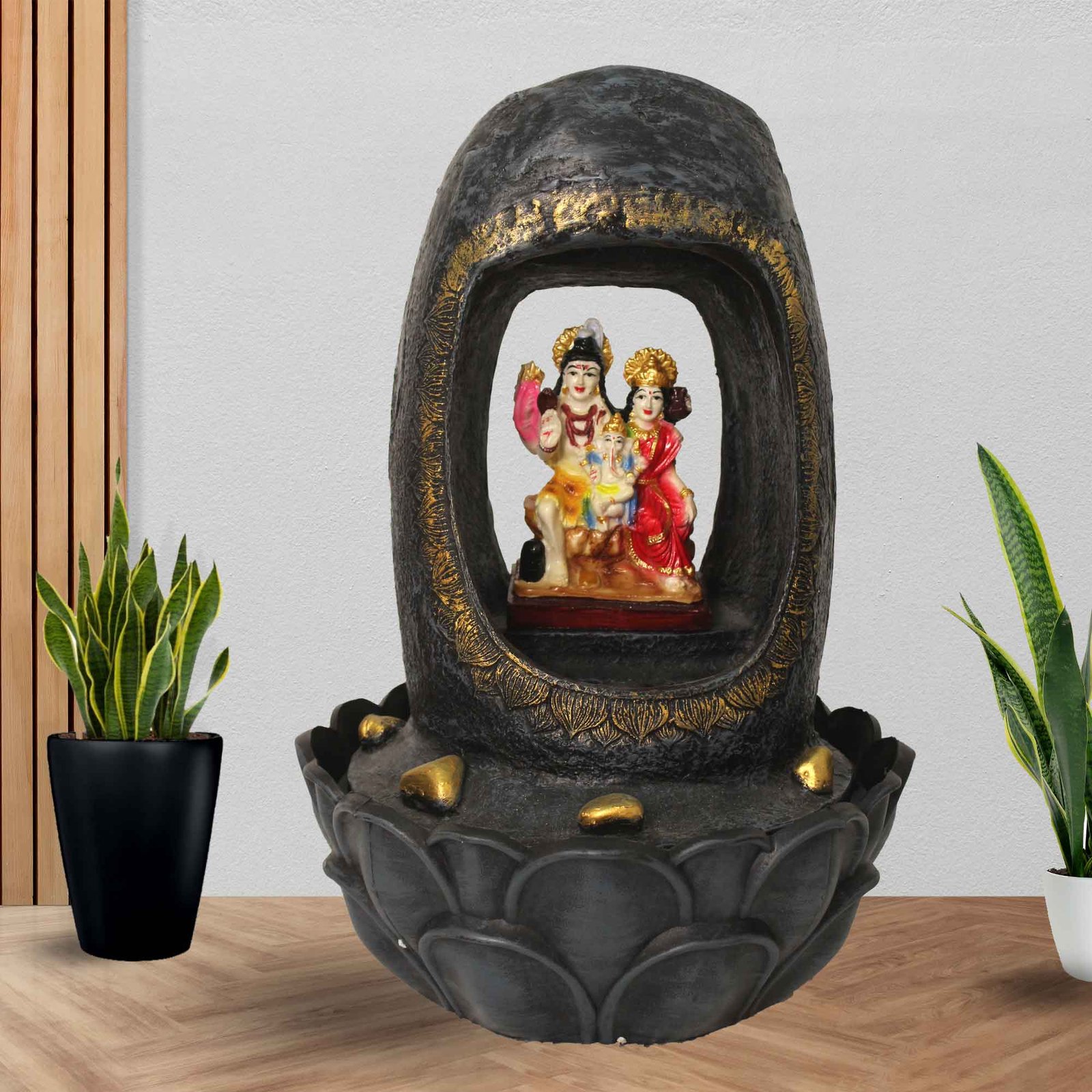 Shiv Parivar Jharna indoor waterfall With Led Light - Metalic Antique Finish 42 cm G57GX0217FGAMX-67X0036M
