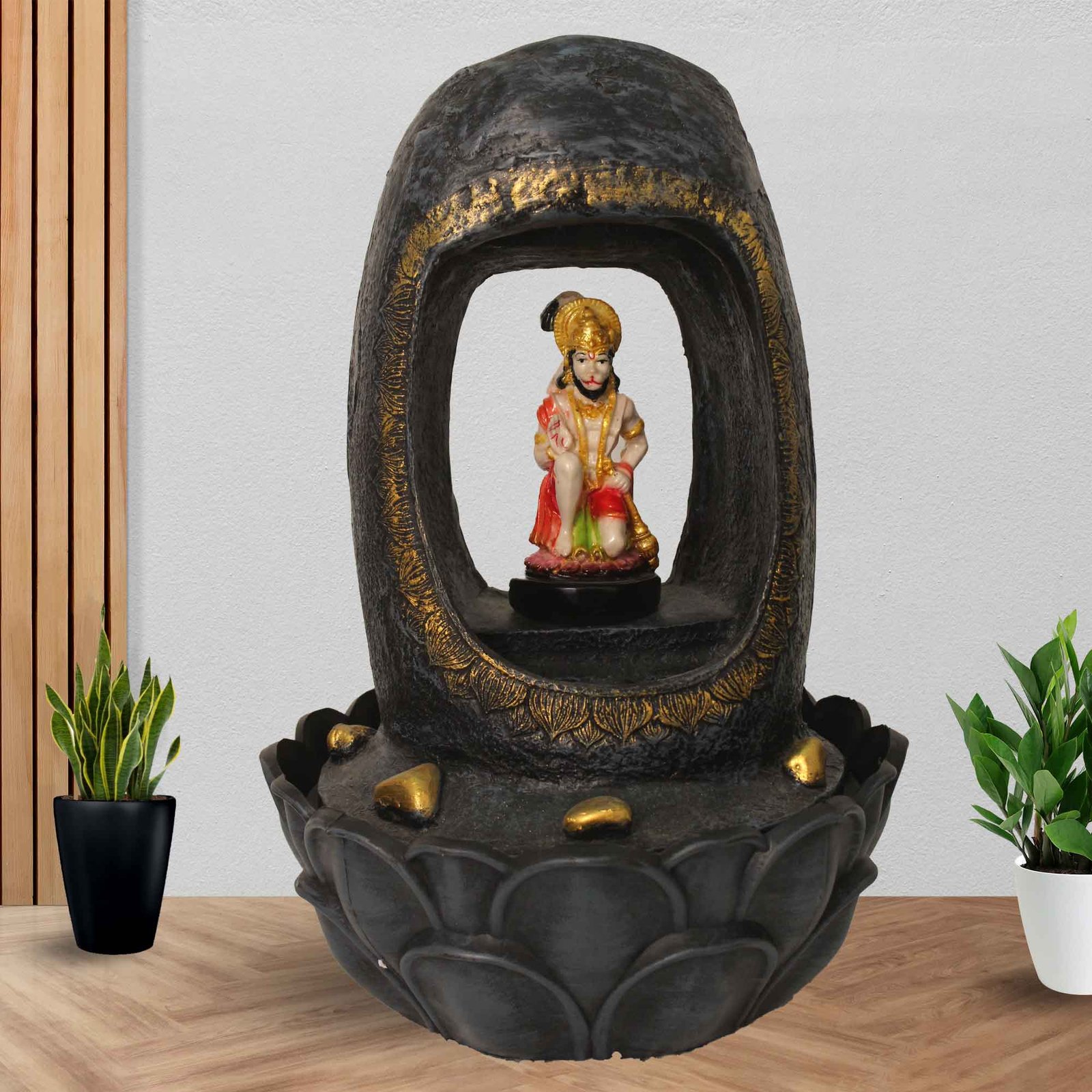 Handicraft Hanuman living room indoor water fountain With Led Light - Metalic Antique Finish 42 cm G57GX0217FGAMX-67X0037M