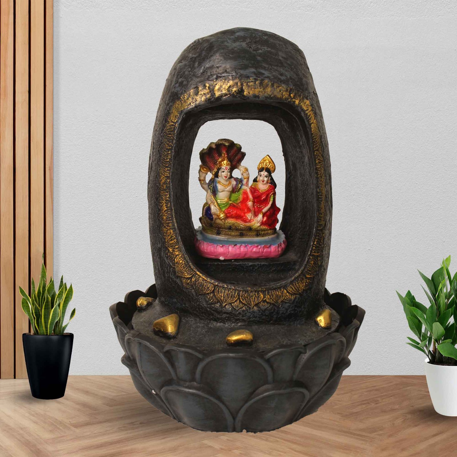 Lord Vishnu Laxmi water fountain for home decor With Led Light - Metalic Antique Finish 42 cm G57GX0217FGAMX-67X0040M