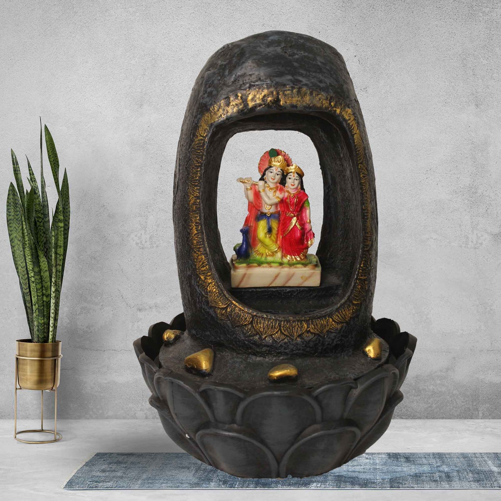 Radha Krishna Shower small fountain for home With Led Light - Metalic Antique Finish 42 cm G57GX0217FGAMX-67X0041M