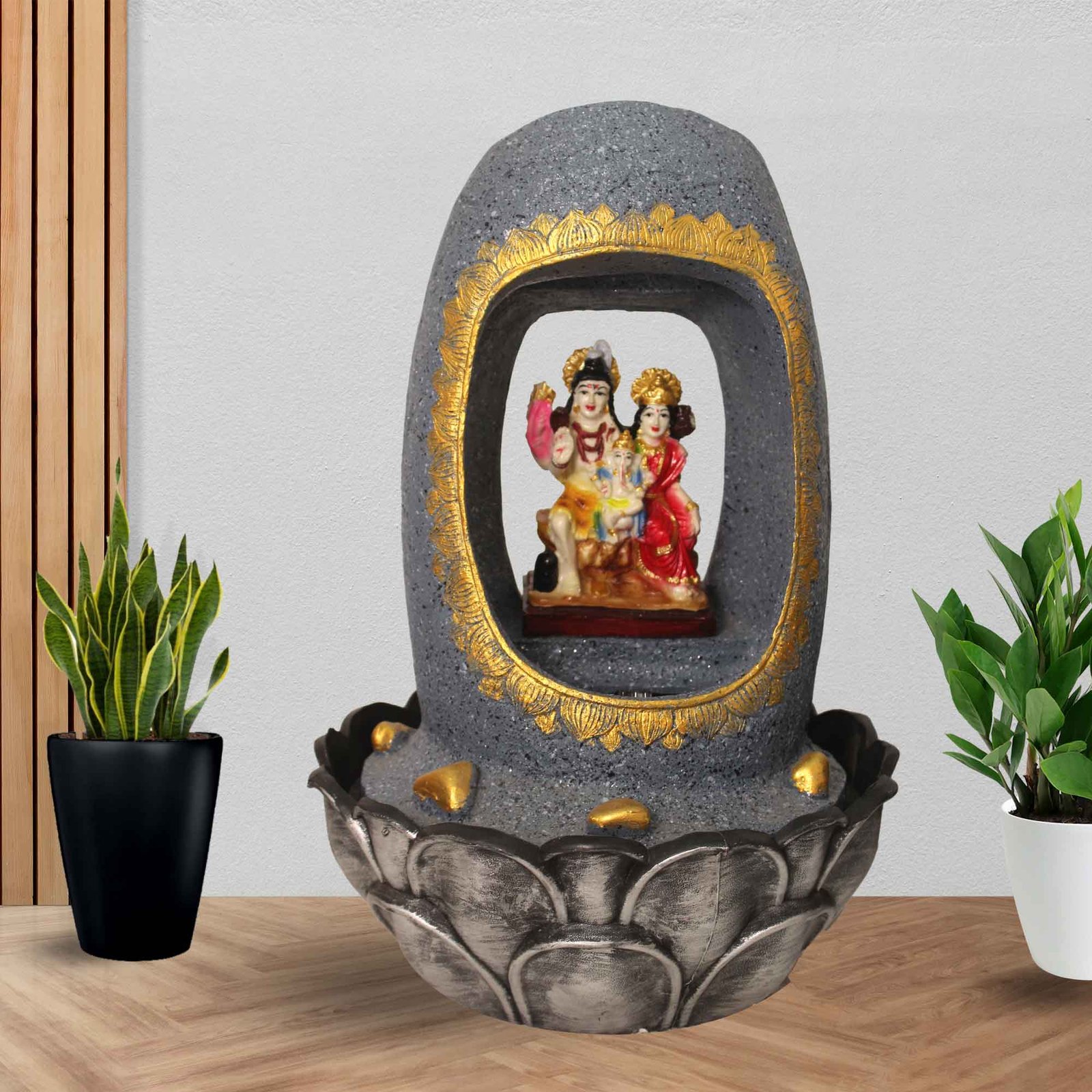 Shiv Parivar Jharna indoor water fountain for home decor With Led Light - sandstone Finish 42 cm G57GX0217FGDMX-67X0036M
