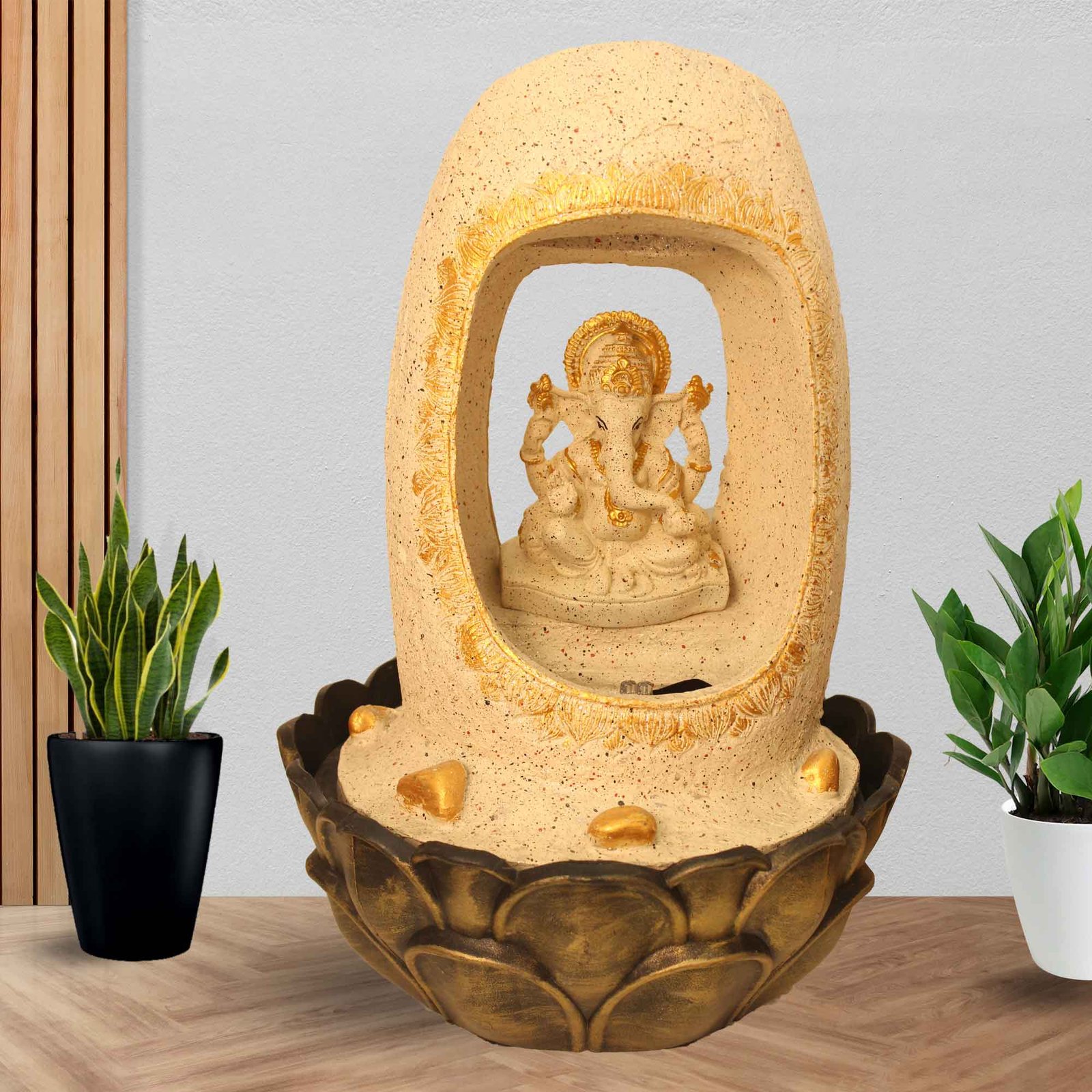 jharna Ganesh indoor fountain for living room With Led Light - sandstone Finish 42 cm G57GX0217IGDMX-641