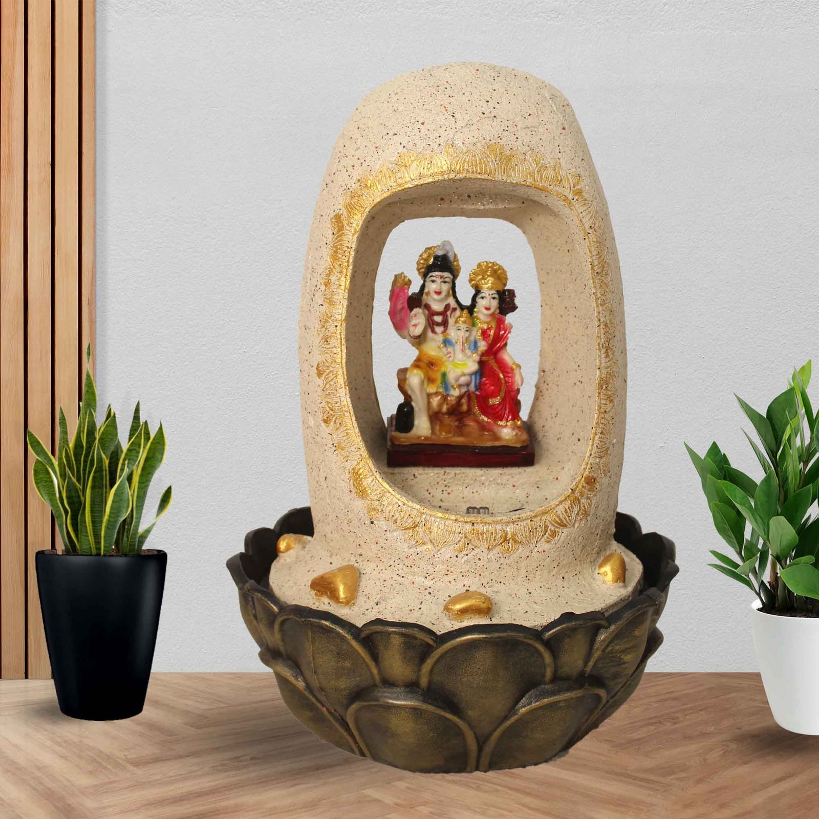 Shiv Parivar Jharna indoor water fountain for home With Led Light - sandstone Finish 42 cm G57GX0217IGDMX-67X0036M