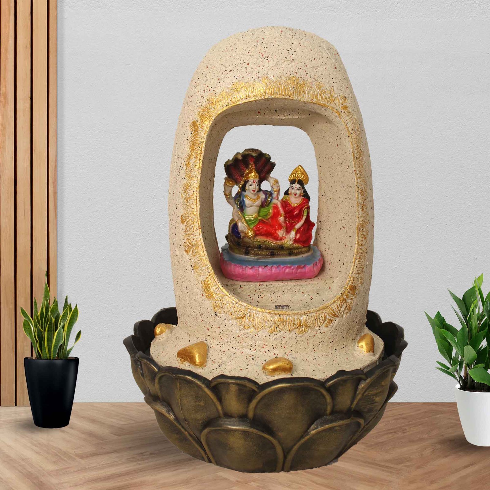 Lord Vishnu Laxmi water fountain for birds With Led Light - sandstone Finish 42 cm G57GX0217IGDMX-67X0040M