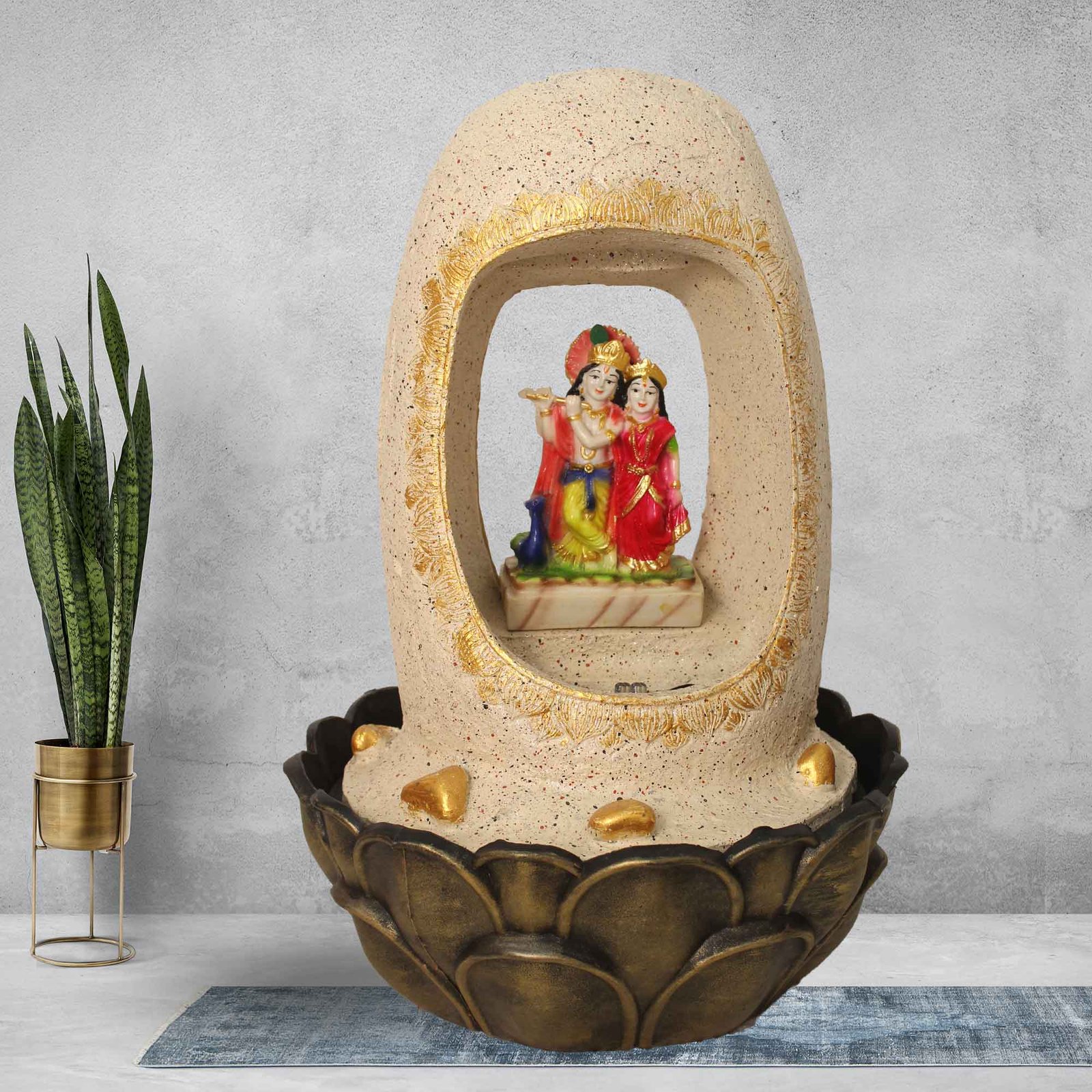 Radha Krishna Shower showpiece water fountain With Led Light - sandstone Finish 42 cm G57GX0217IGDMX-67X0041M