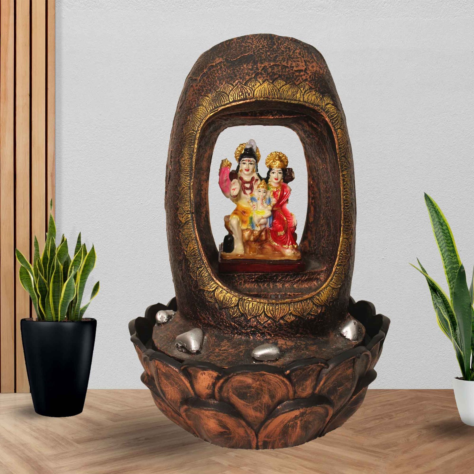 Shiv Parivar Jharna indoor waterfall for home With Led Light - Metalic Antique Finish 42 cm G57GX0217MGAMX-67X0036M