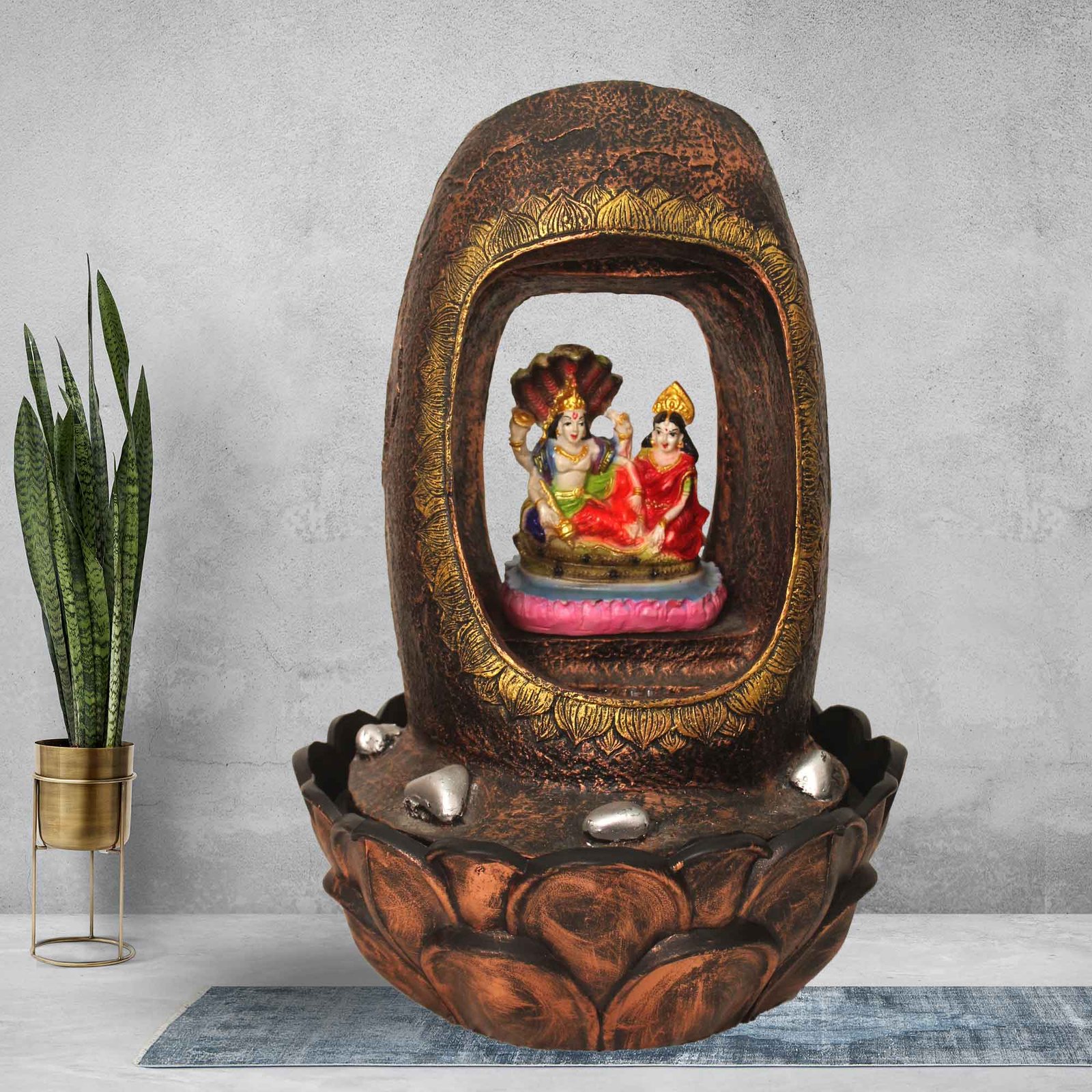 Lord Vishnu Laxmi water fountain for room With Led Light - Metalic Antique Finish 42 cm G57GX0217MGAMX-67X0040M