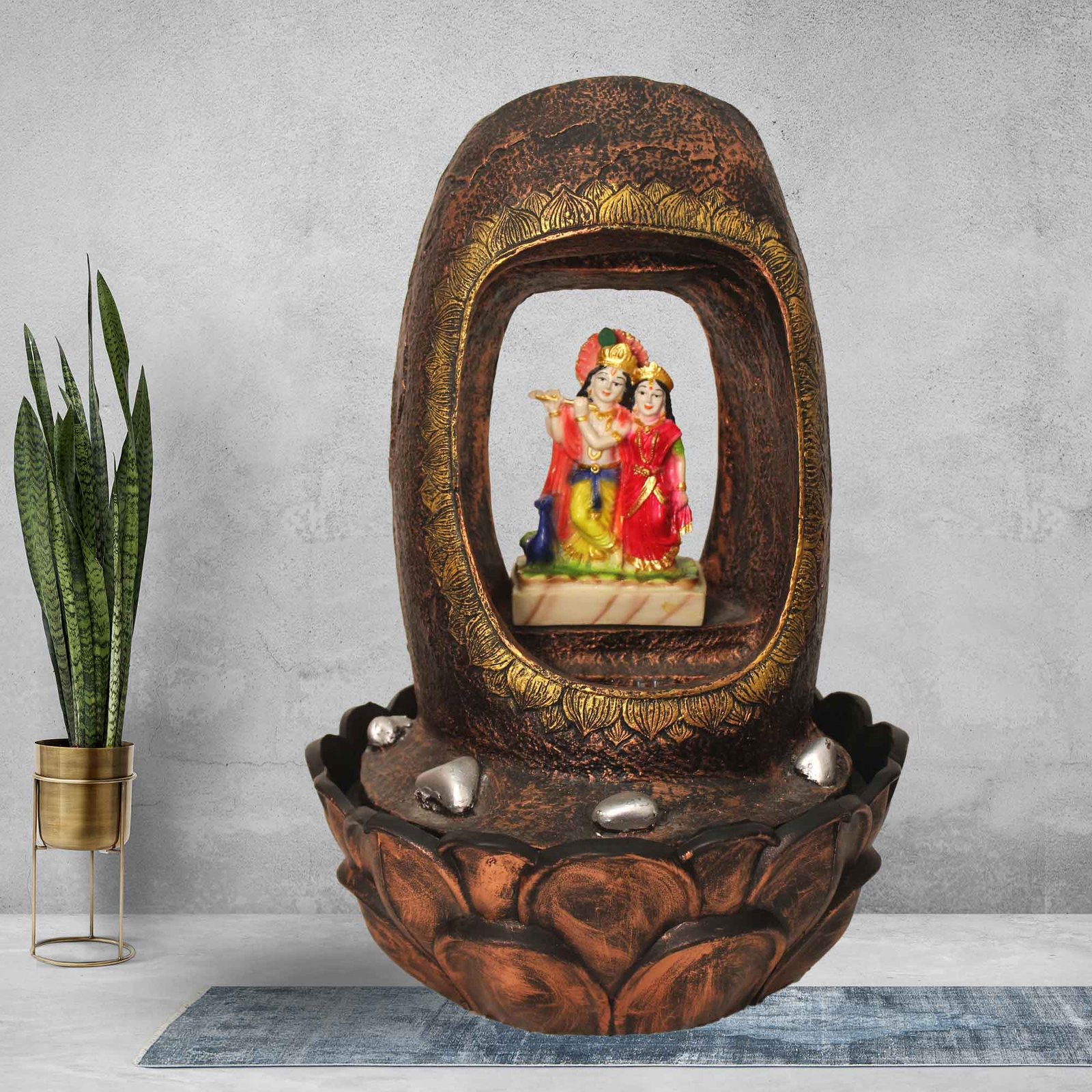 Radha Krishna Shower small fountain for home garden With Led Light - Metalic Antique Finish 42 cm G57GX0217MGAMX-67X0041M