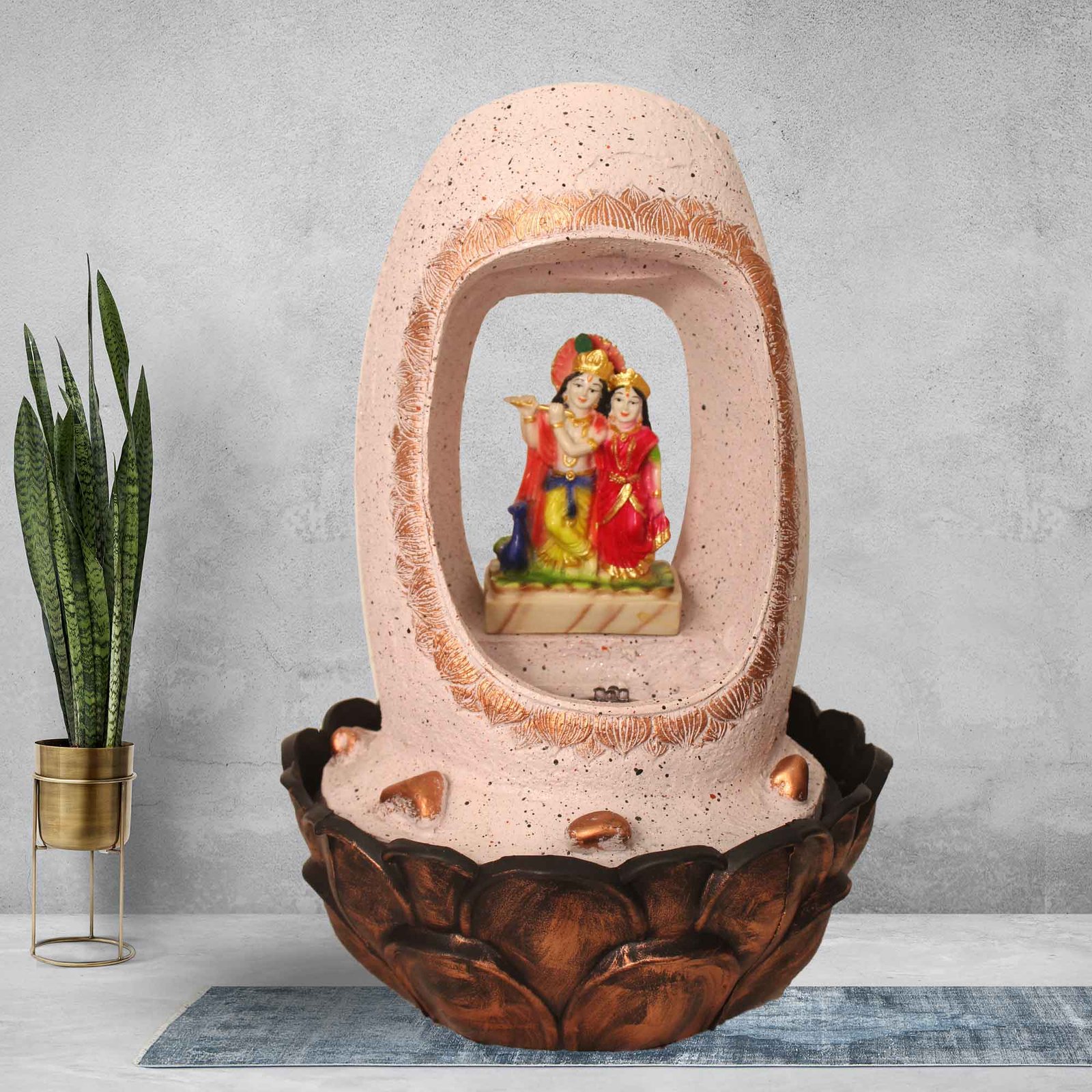 Radha Krishna Shower room water fountain With Led Light - sandstone Finish 42 cm G57GX0217PCDMX-67X0041M