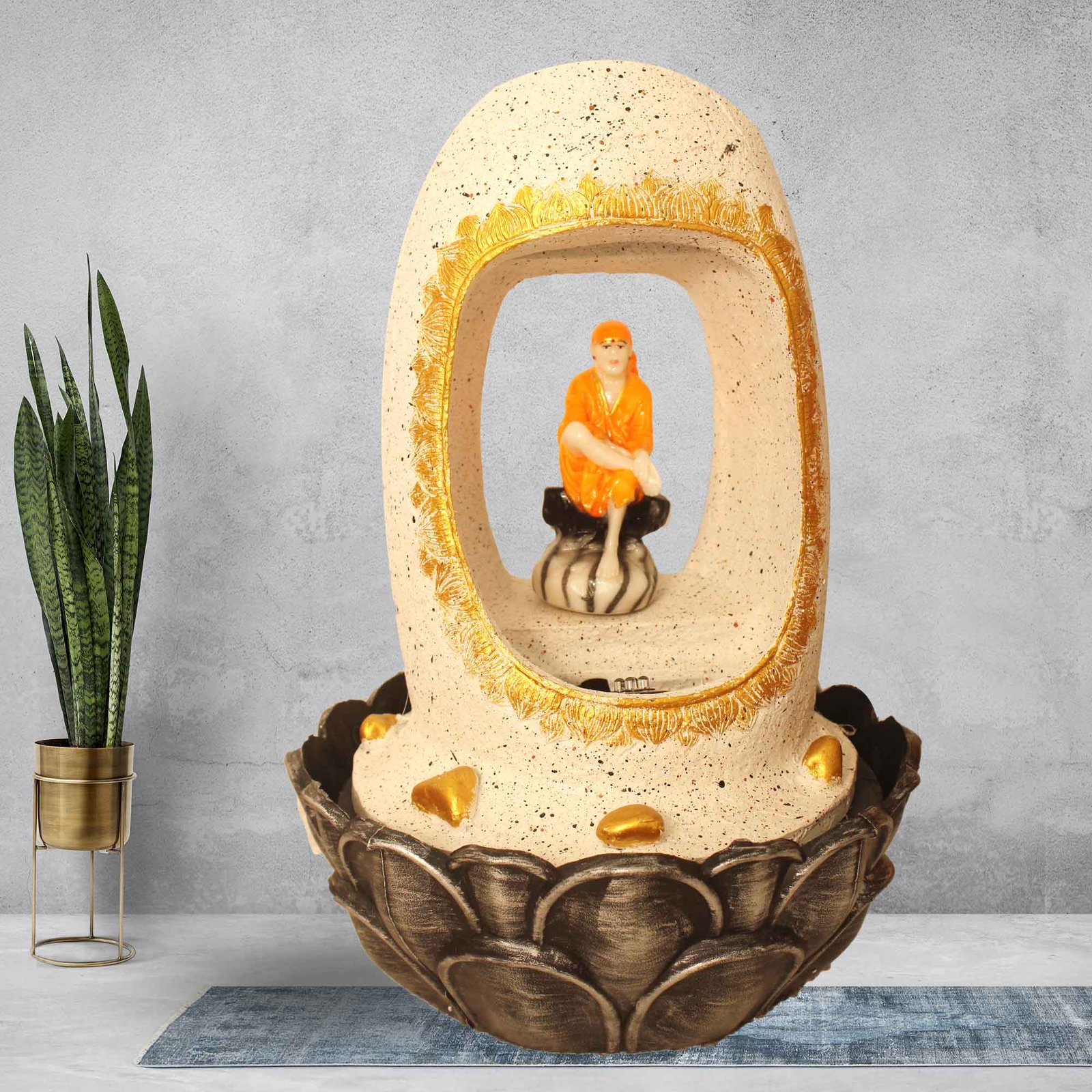 Sai Baba small fountain in front of house With Led Light - sandstone Finish 42 cm G57GX0217WGDMX-71X0287O