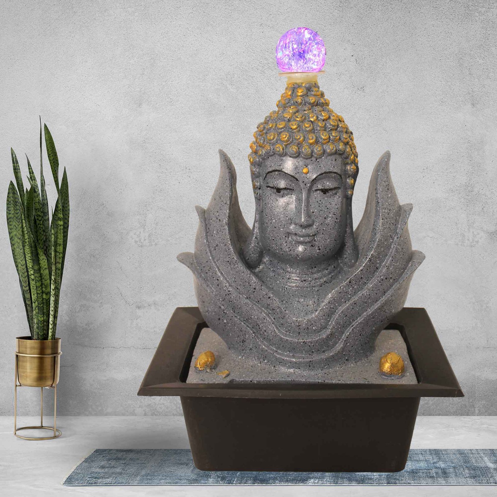 Buddha Bust desktop water fountain With Led Light & Crystal Ball - sandstone Finish 44 cm G57GX0220FGDMX