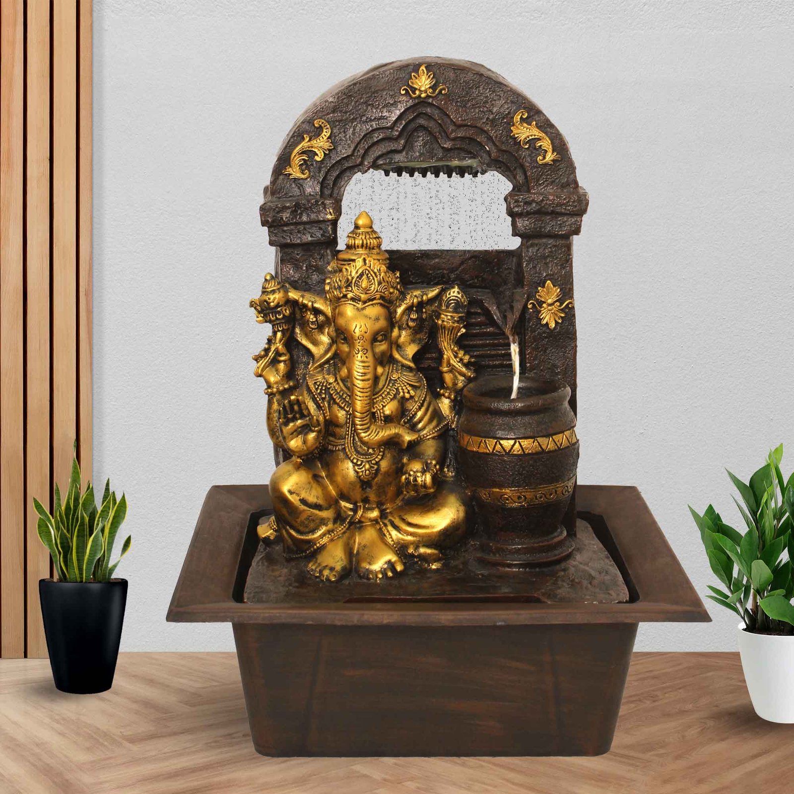 Shower Ganesh fountain for home indoor With Led Light - Metalic Antique Finish 41 cm G57GX0221AGAMX