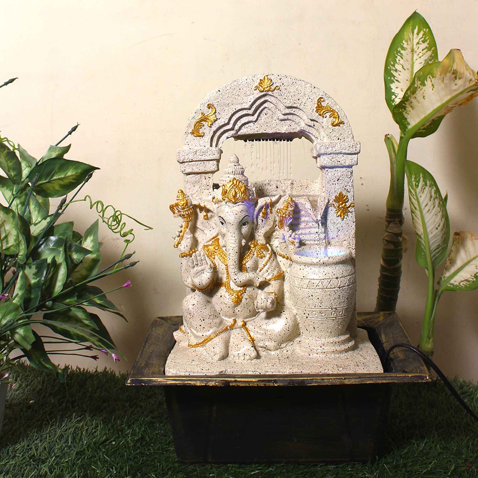 Shower Ganesh fountain for home decor With Led Light - sandstone Finish 41 cm G57GX0221IGDMX