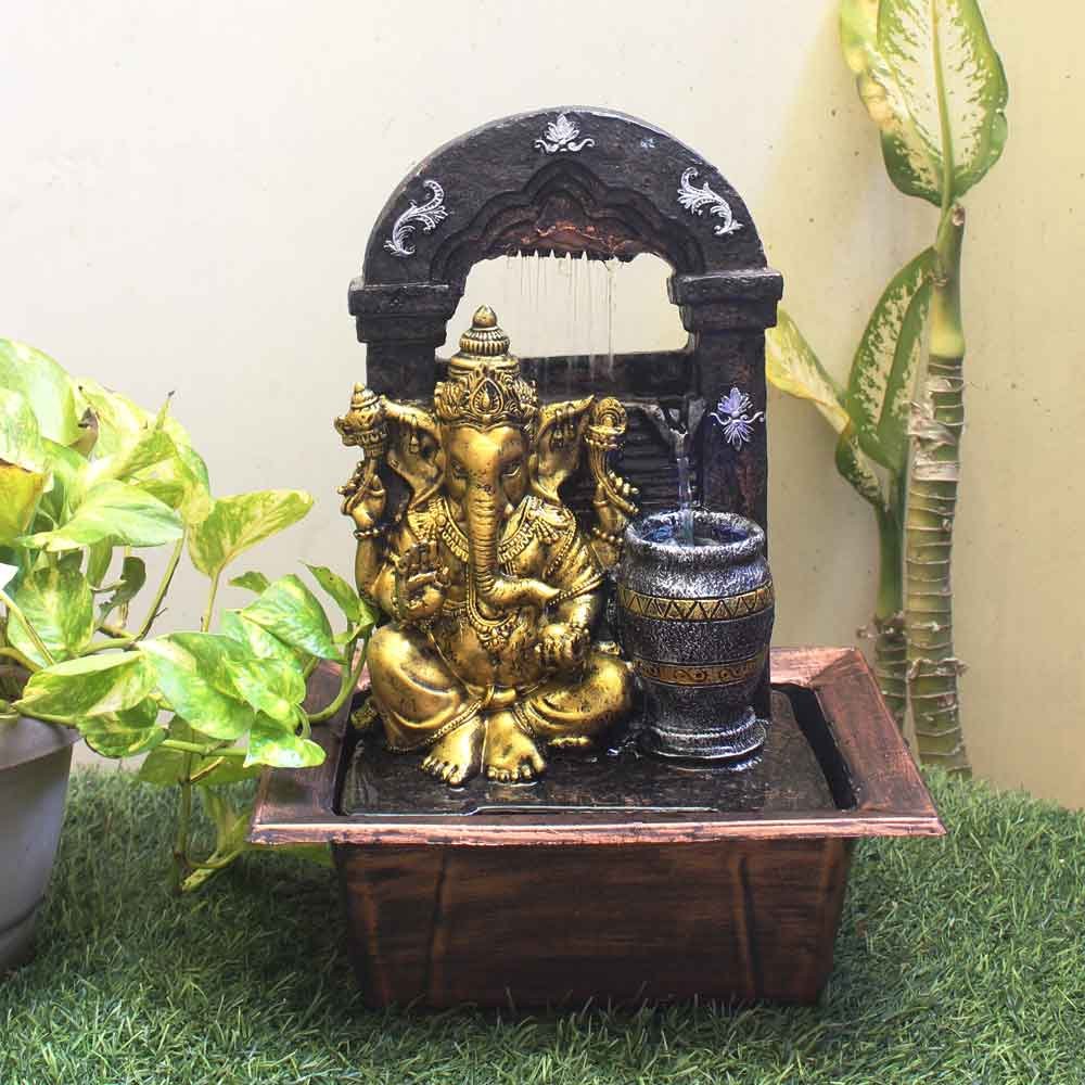 Shower Ganesh fountain for terrace garden With Led Light - Metalic Antique Finish 41 cm G57GX0221MGAMX