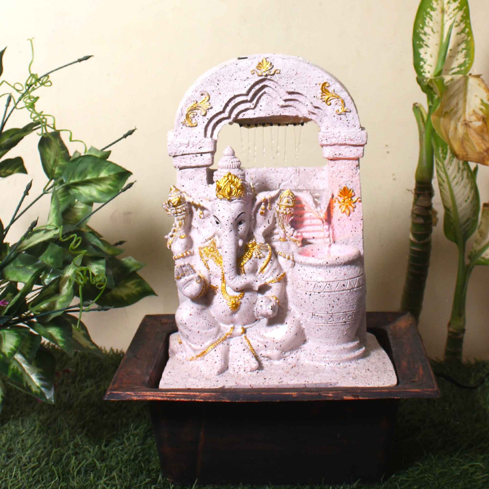 Shower Ganesh feng shui water fountain in living room With Led Light - sandstone Finish 41 cm G57GX0221PCDMX