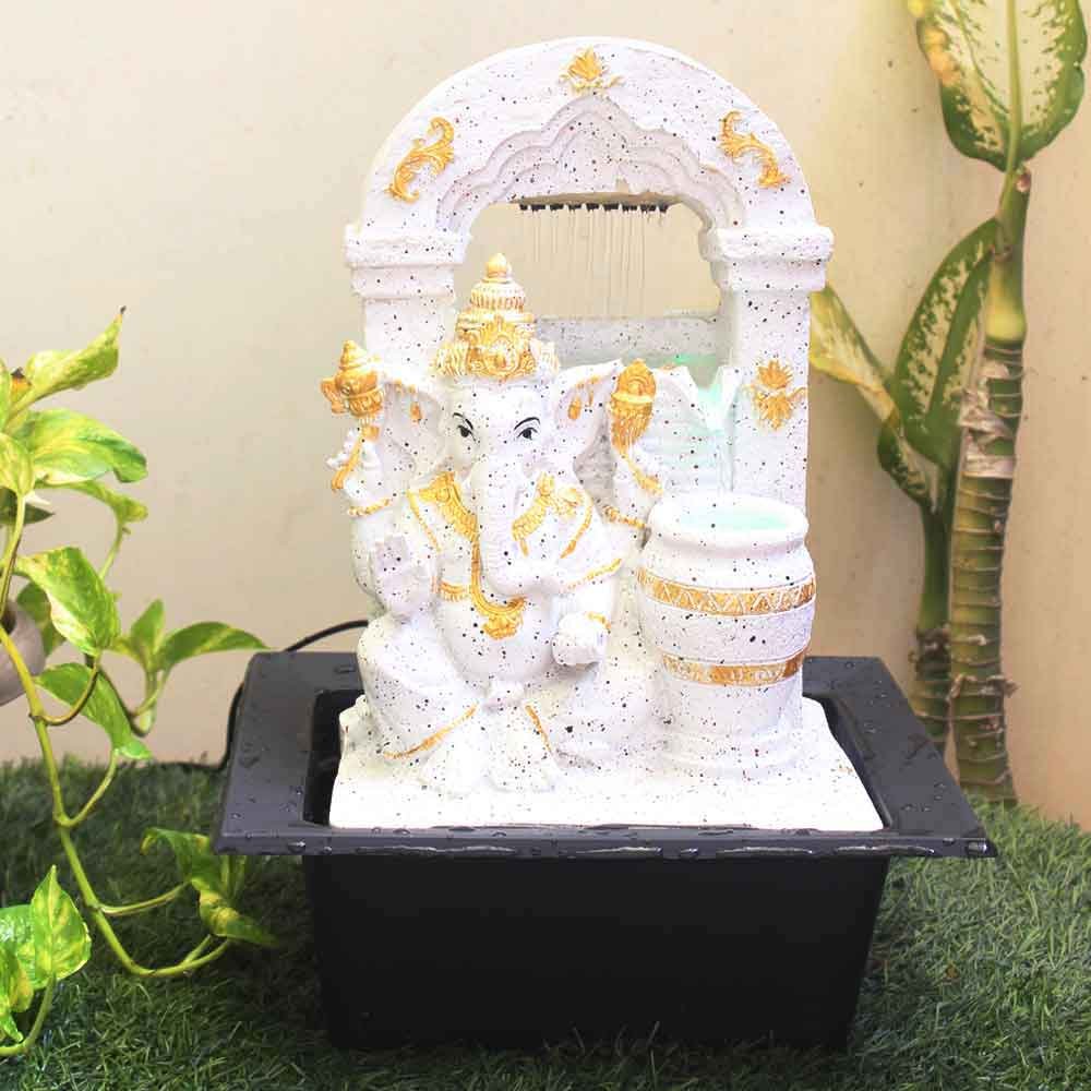 Shower Ganesh feng shui water fountain With Led Light - sandstone Finish 41 cm G57GX0221WGDMX