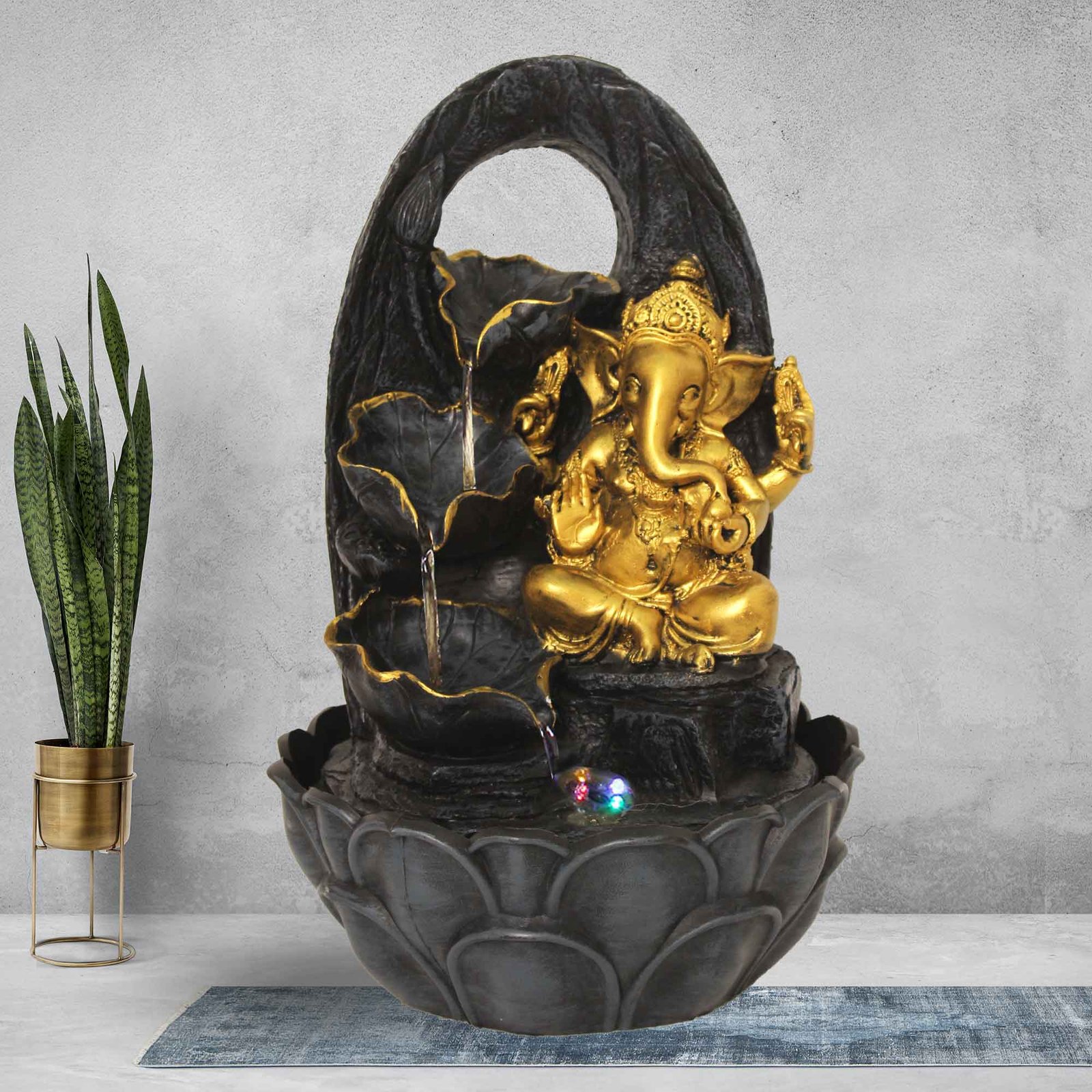 Decorative Ganesh small water fountain for home With Led Light - Metalic Antique Finish 42 cm G57GX0223FGAMX