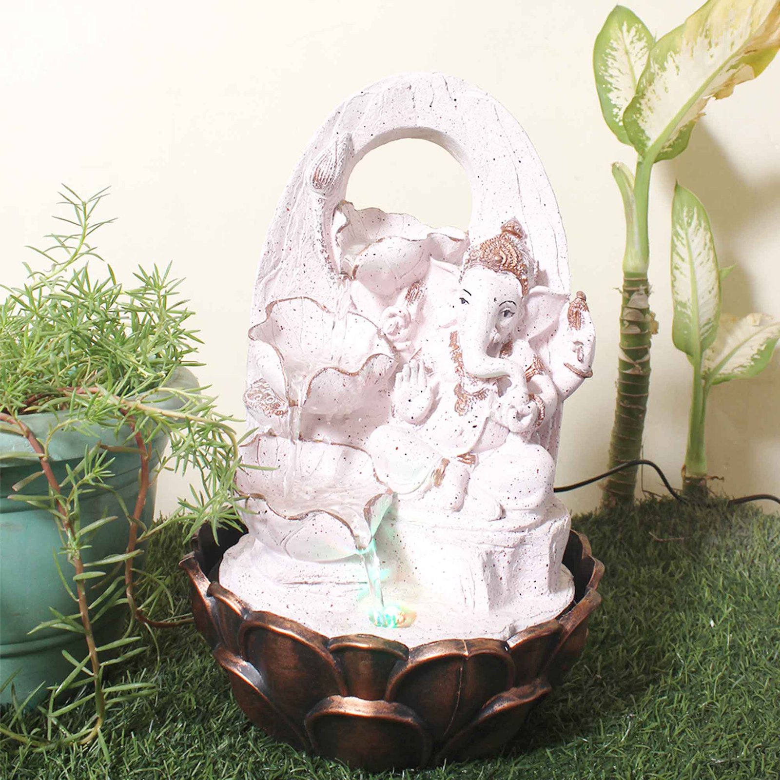 Decorative Ganesh small tabletop water fountain for home With Led Light - sandstone Finish 42 cm G57GX0223PCDMX