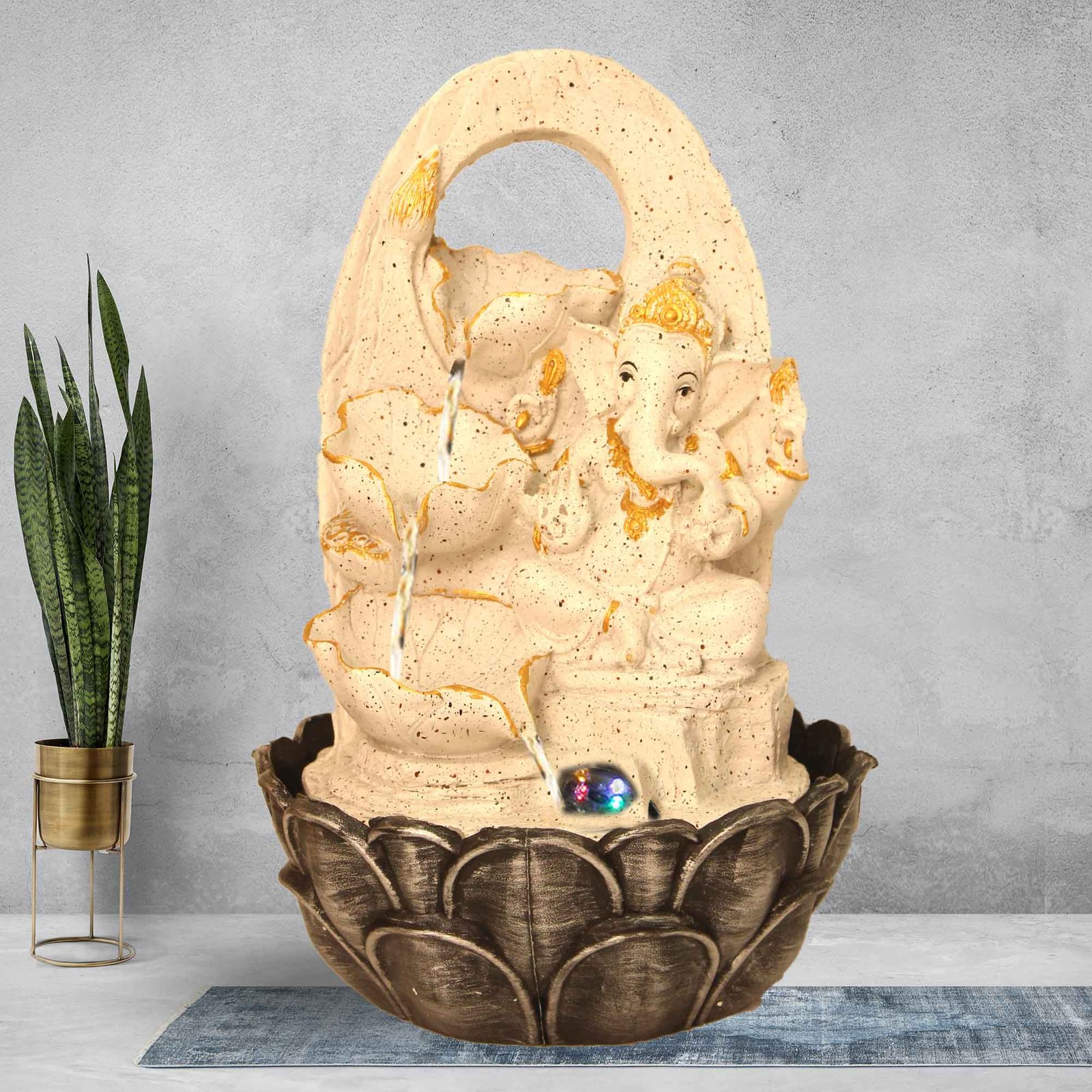 Decorative Ganesh small tabletop fountain With Led Light - sandstone Finish 42 cm G57GX0223WGDMX