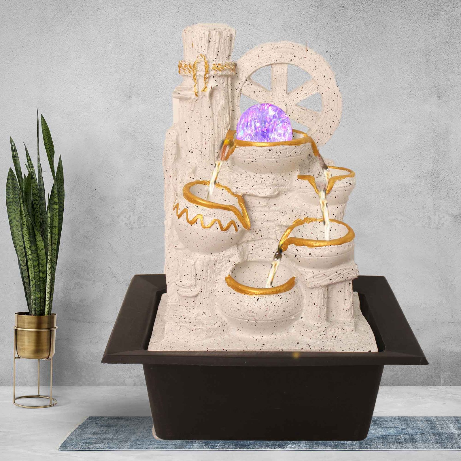 Matkas with Wheel indoor fountain online With Led Light & Crystal Ball - sandstone Finish 41 cm G57GX0312WGDMX