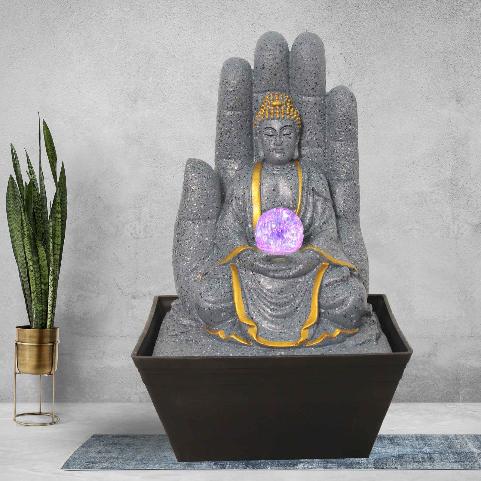 Hand Buddha living room water fountain for home With Led Light & Crystal Ball - sandstone Finish 42 cm G57GX0314FGDMX