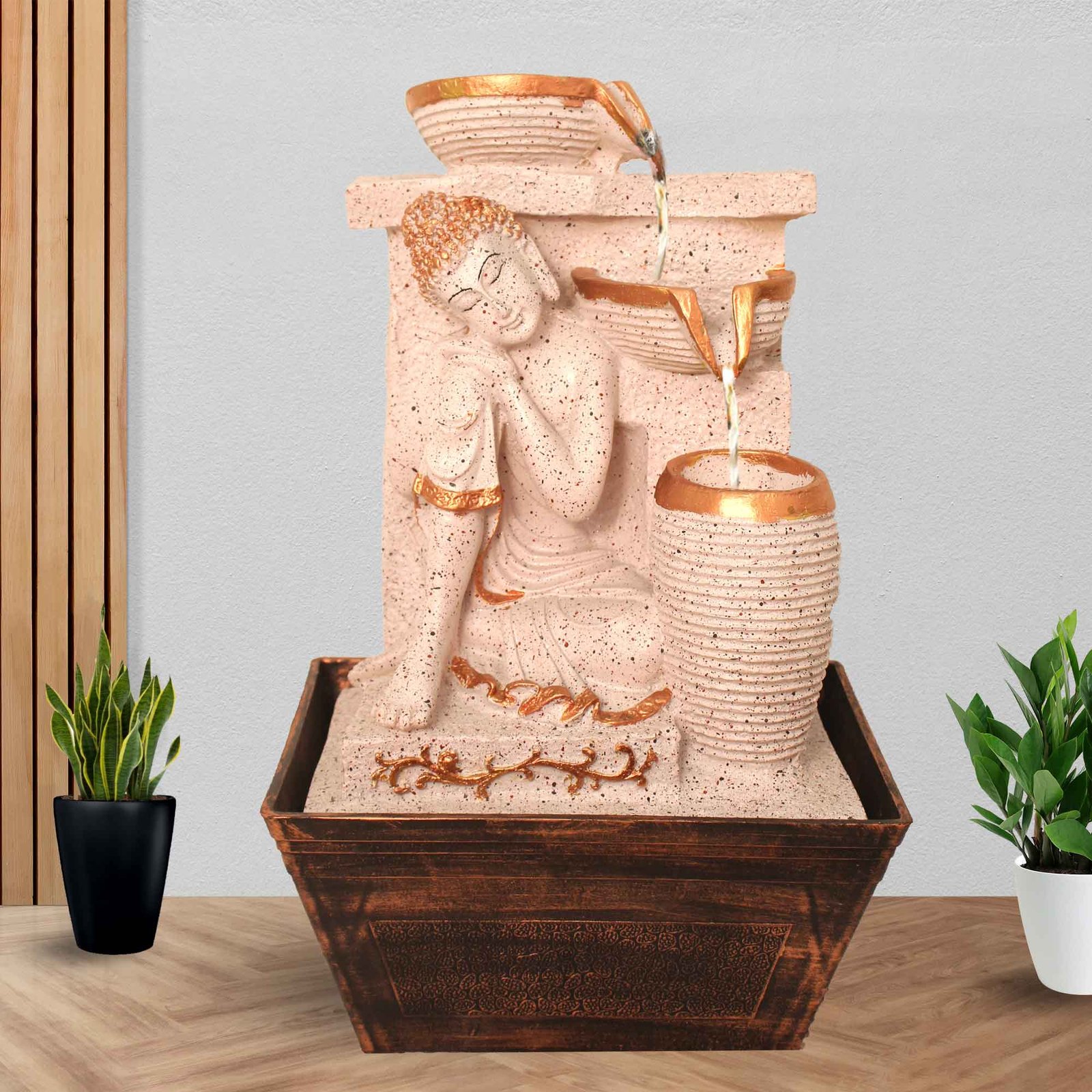 Resting Buddha indoor fountain With Led Light - sandstone Finish 41 cm G57GX0315PCDMX