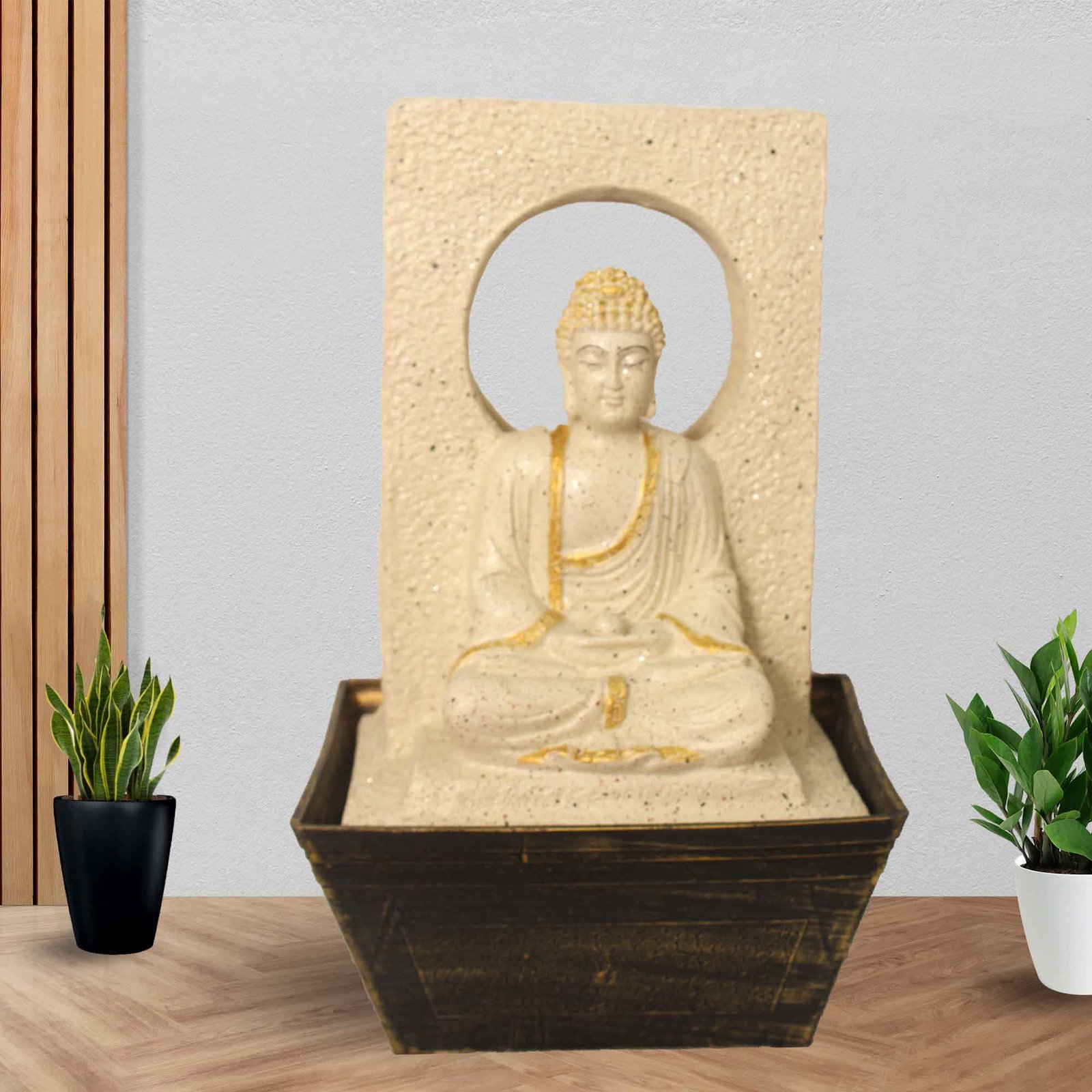 Shower Buddha water fountain for home decor With Led Light - sandstone Finish 41 cm G57GX0316IGDMX