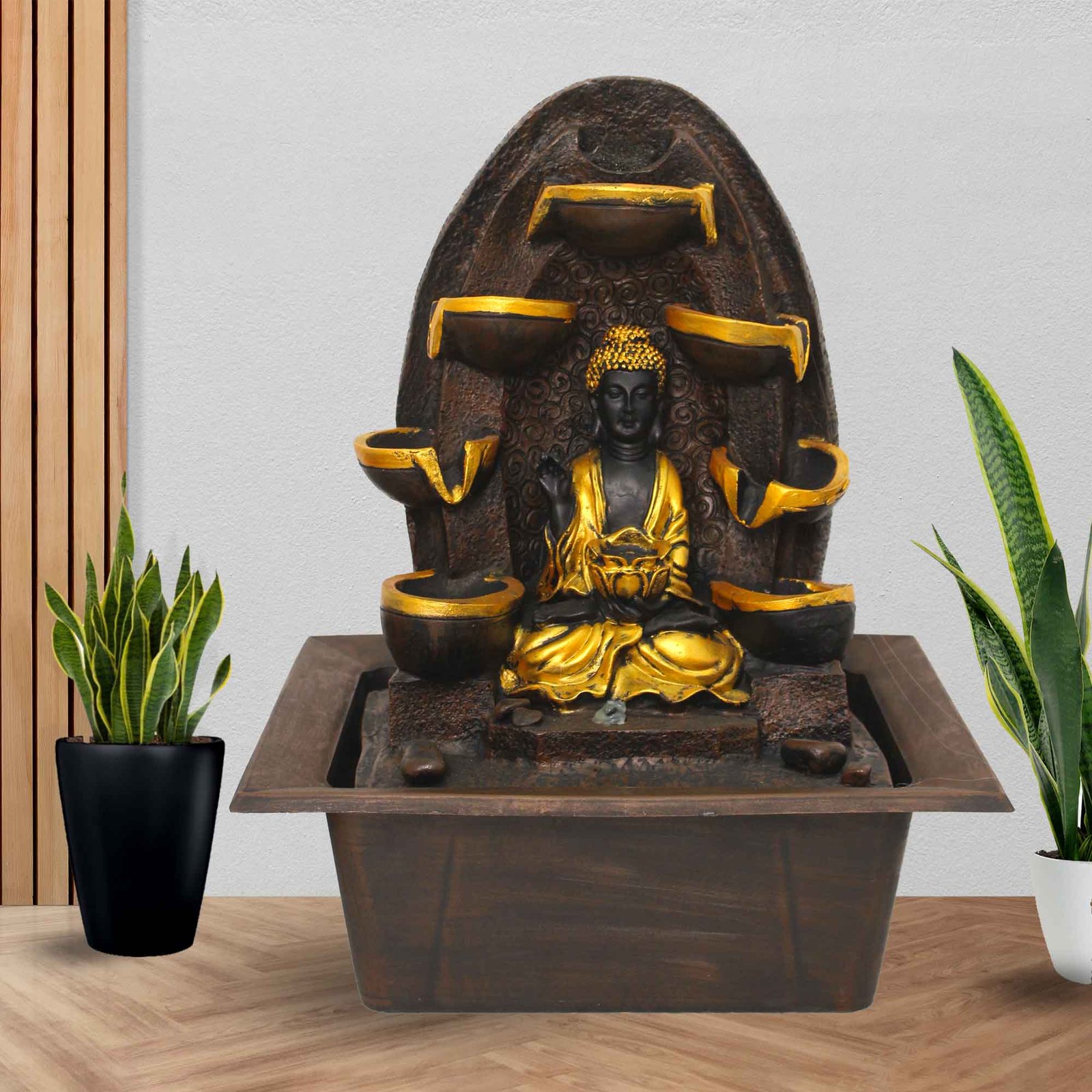 Lord Buddha small water fountain indoor With Led Light - Metalic Antique Finish 39 cm G57GX0328AGAMX