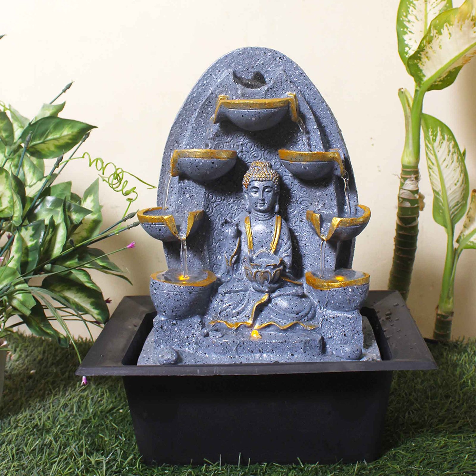 Lord Buddha small water fountain for living room With Led Light - sandstone Finish 39 cm G57GX0328FGDMX