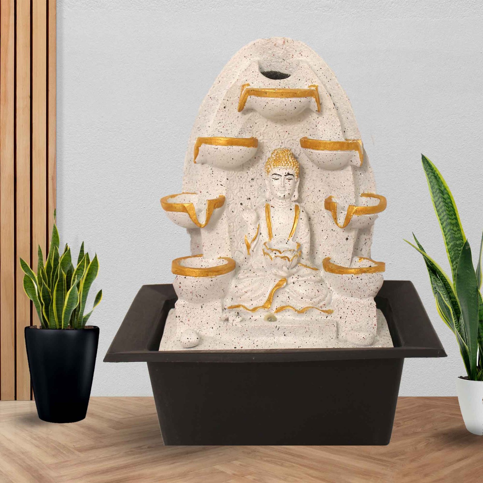 Lord Buddha small water fountain for desk With Led Light - sandstone Finish 39 cm G57GX0328WGDMX