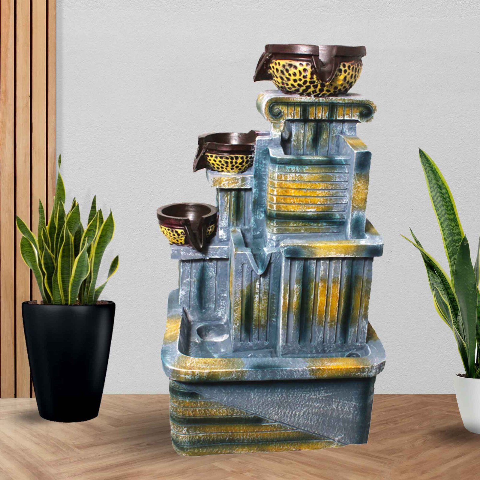 Bowl Waterfall Big water fountain for room With Led Light - Metalic Antique Finish 58 cm G57GX0329FMAMX