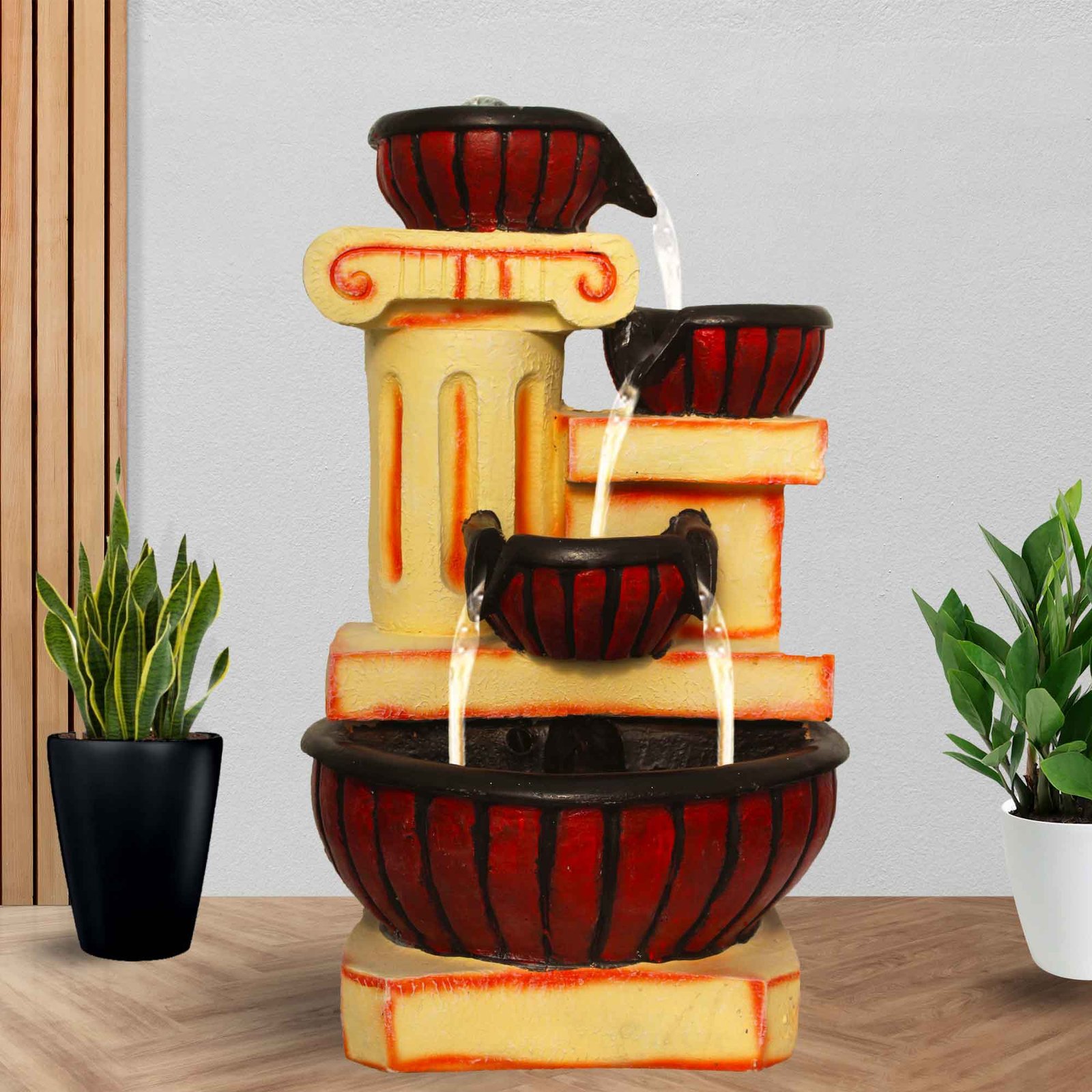 Showpiece Diya Large Size Tabletop water fountain With Led Light - Metalic Antique Finish 58 cm G57GX0330IAMMX